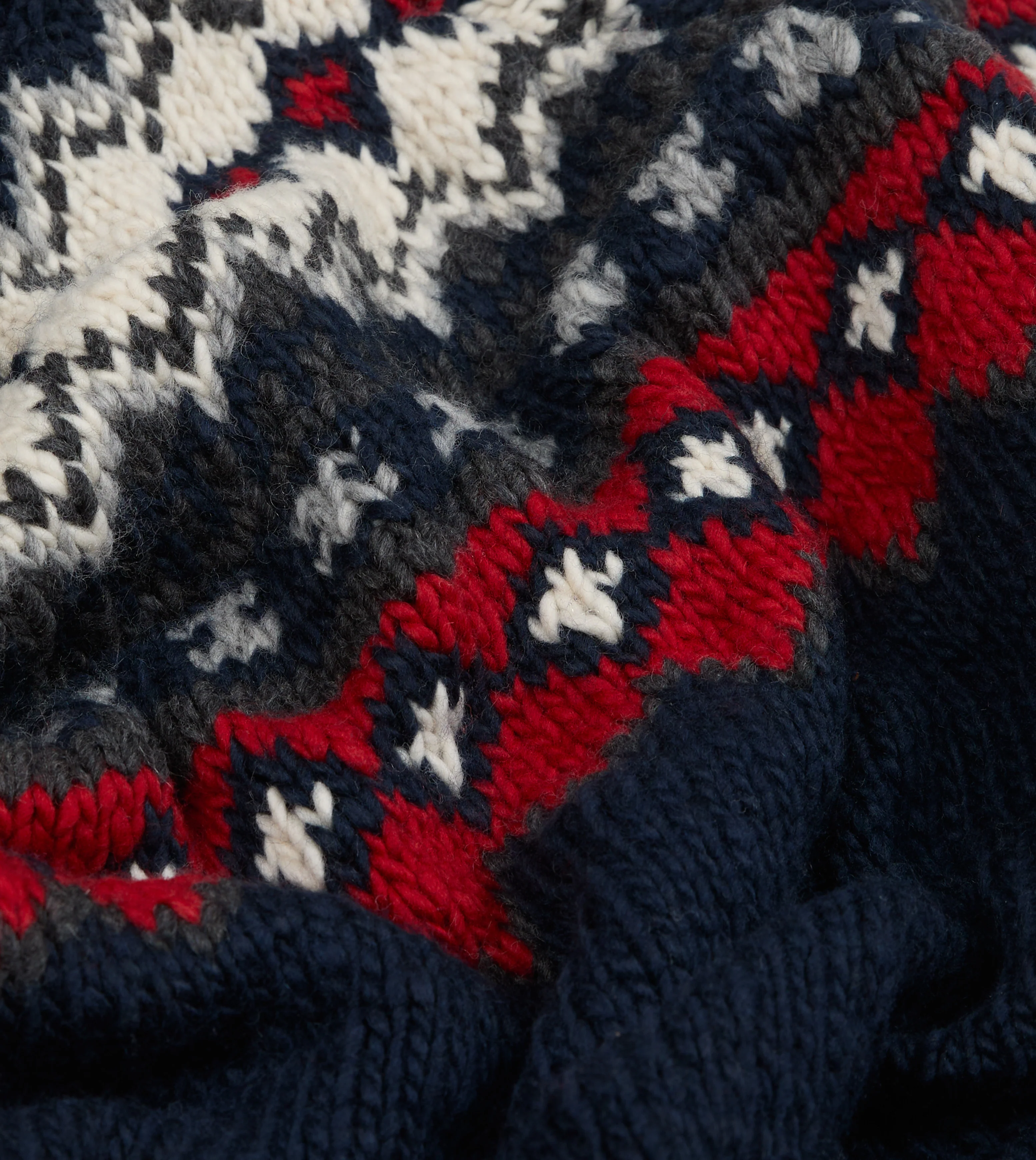 Chamula Navy and Red Fairisle Shawl Collar Cardigan - Image 2