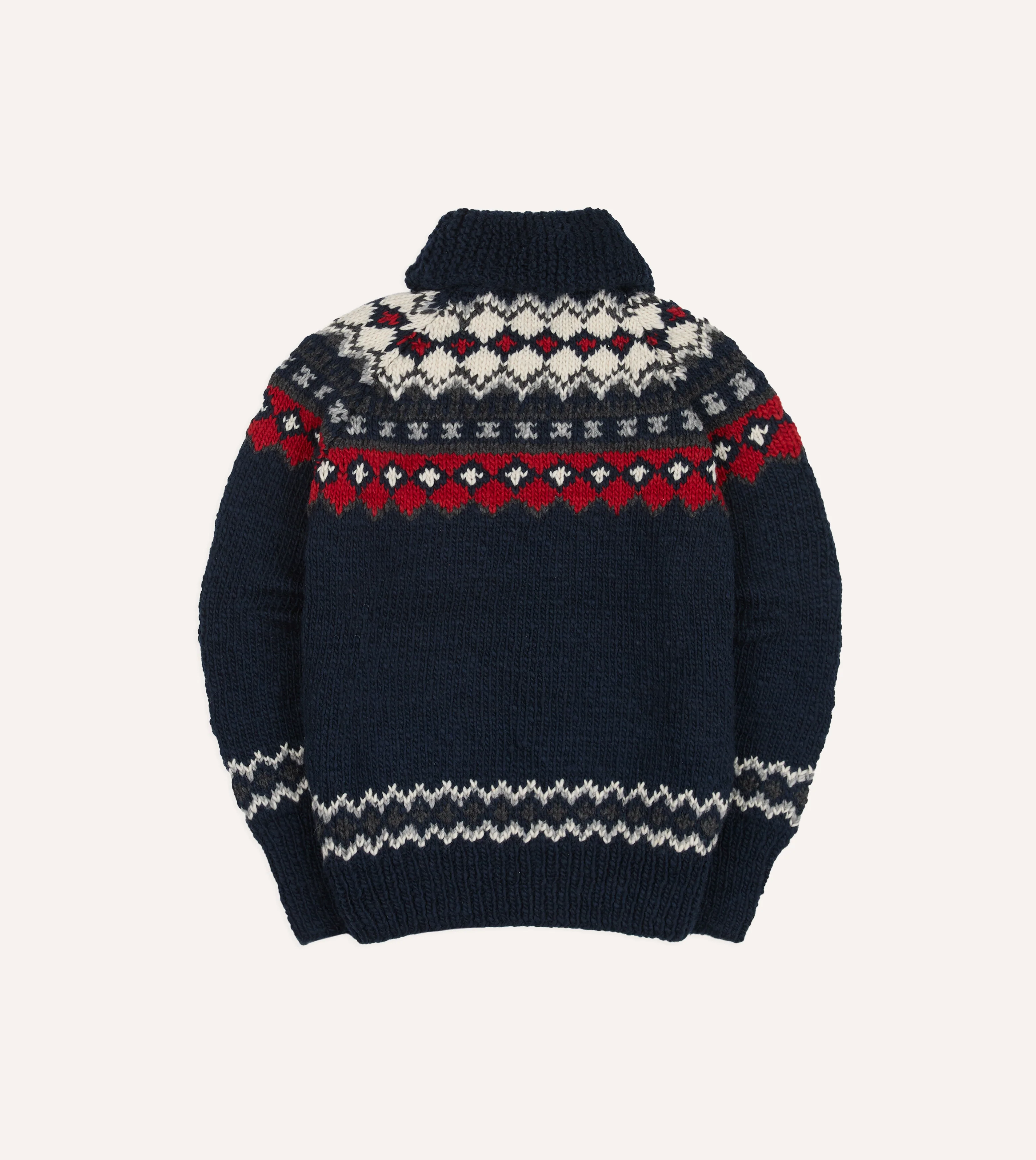 Chamula Navy and Red Fairisle Shawl Collar Cardigan - Image 5