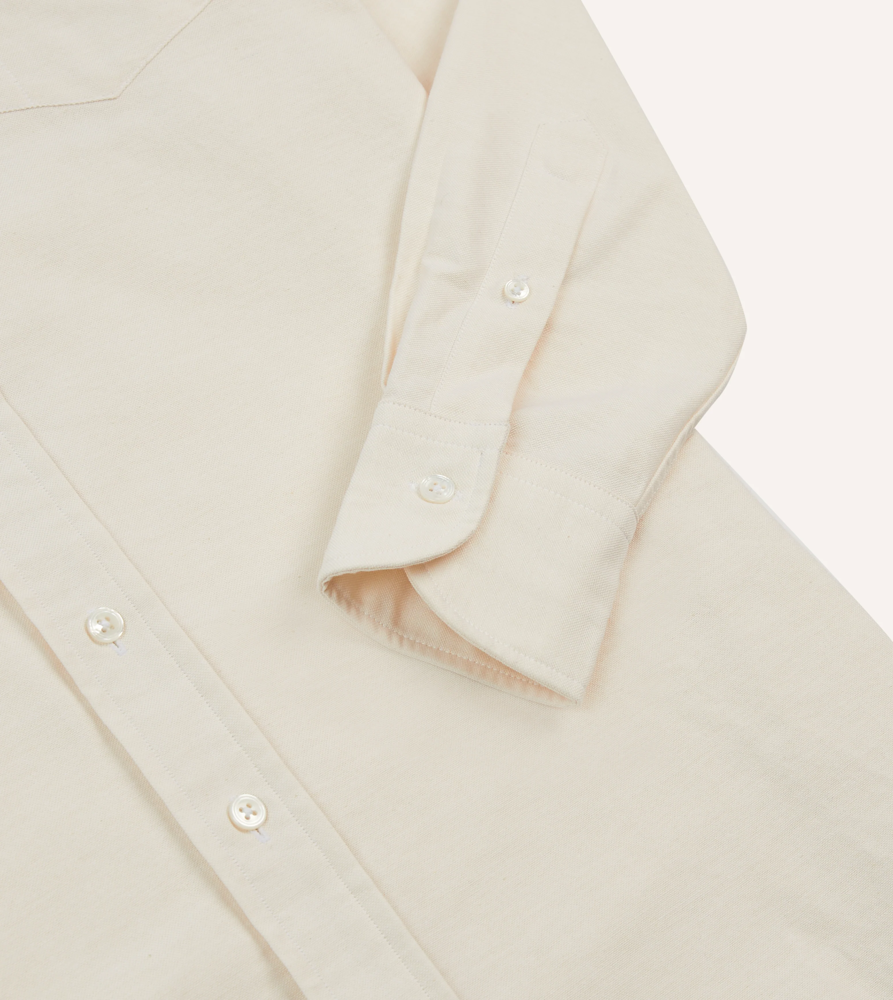 Cream Cotton Oxford Cloth Long Point Collar Shirt - Image 5