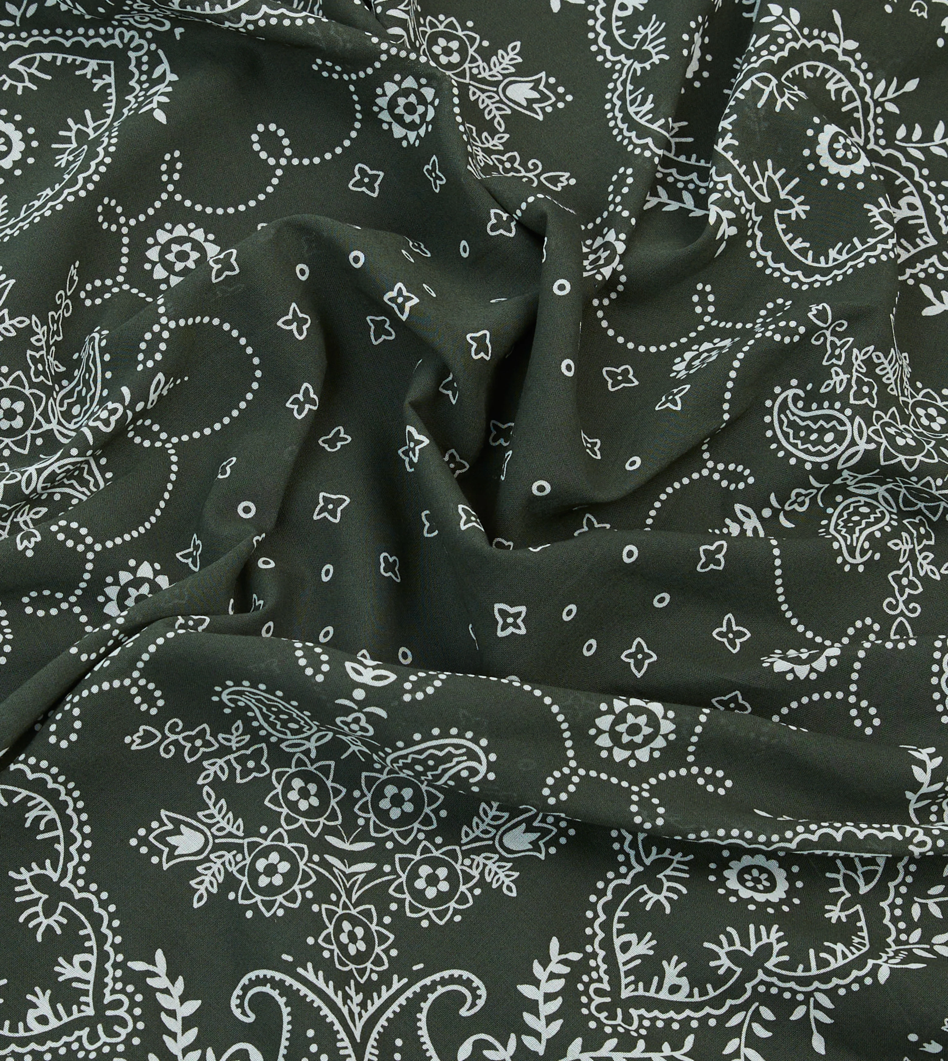 Dark Green Trad Paisley Print Cotton Bandana - Image 2