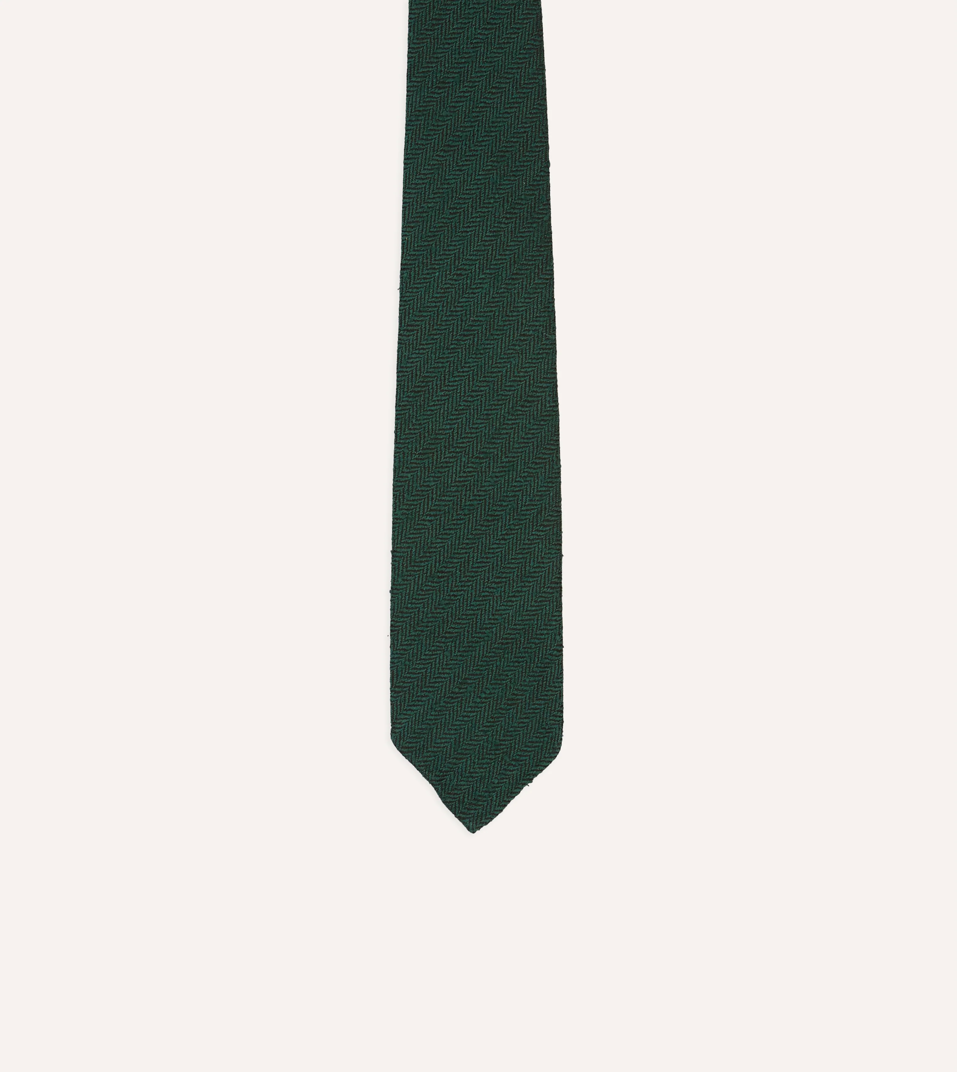 Green Herringbone Shantung Hand Rolled Silk Tie - Image 3
