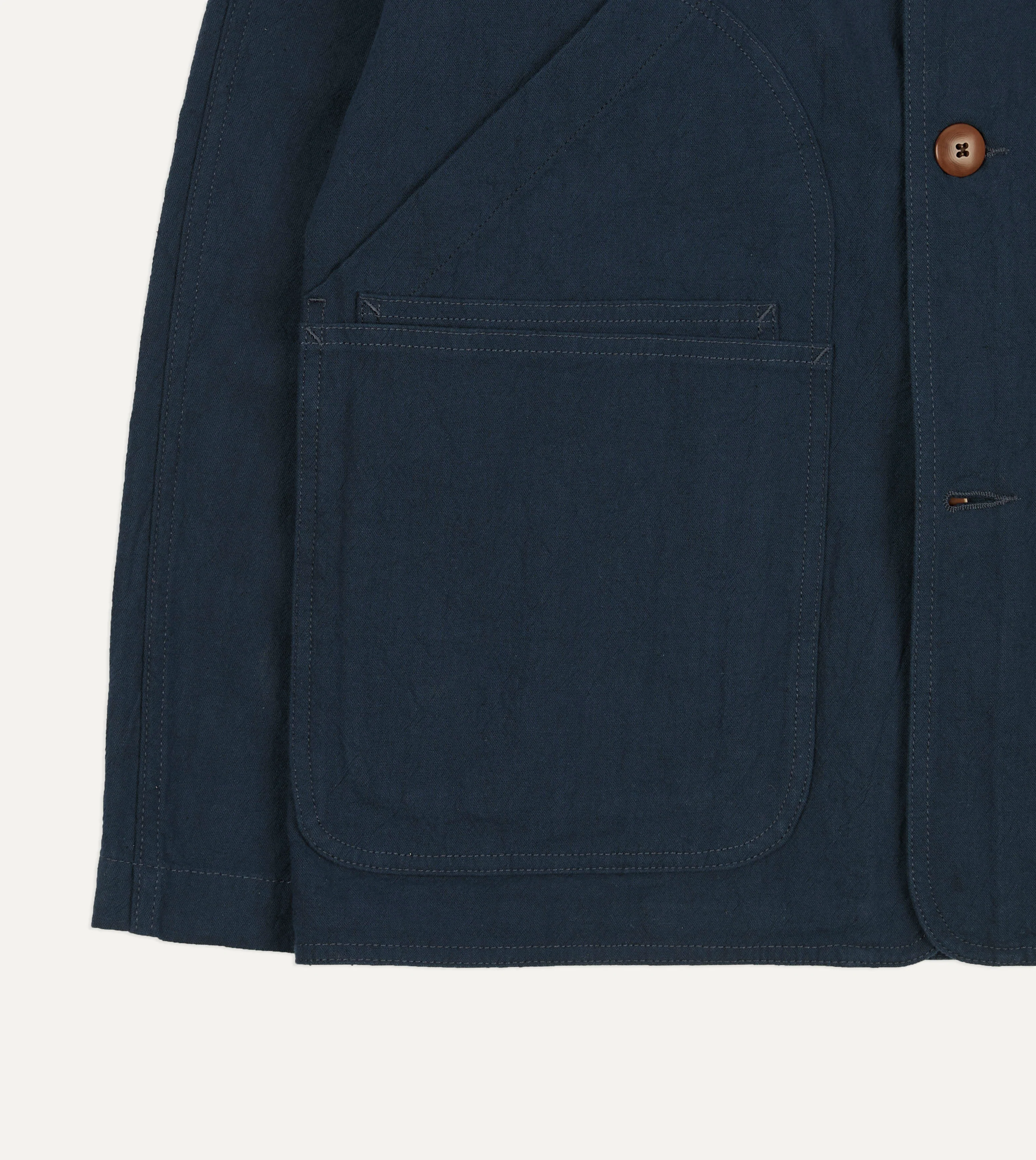 Navy Cotton-Linen Raglan Work Coat - Image 5