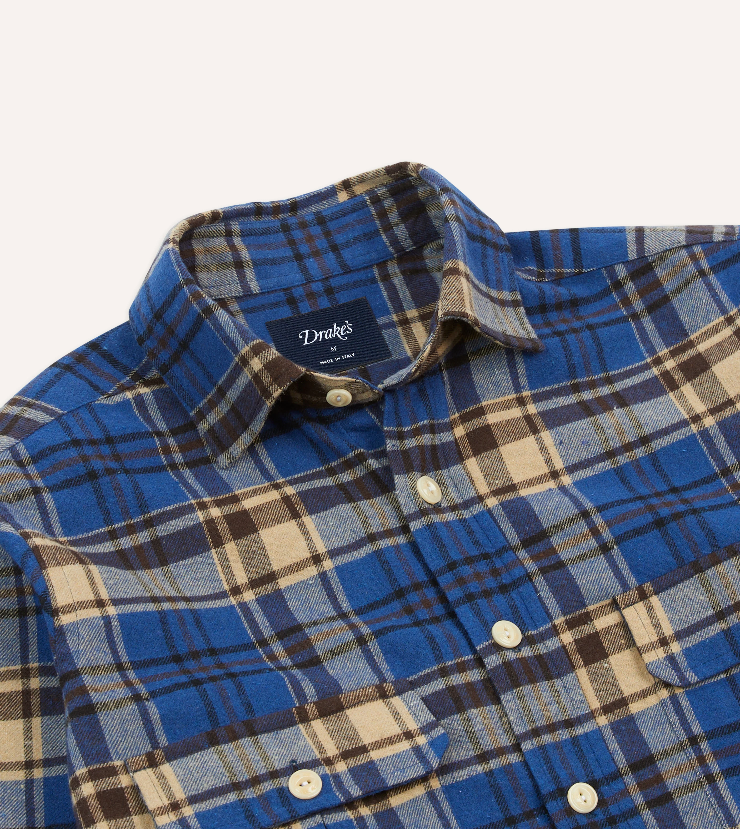 Blue and Ecru Check Brushed Cotton Two-Pocket Work Shirt - Image 3