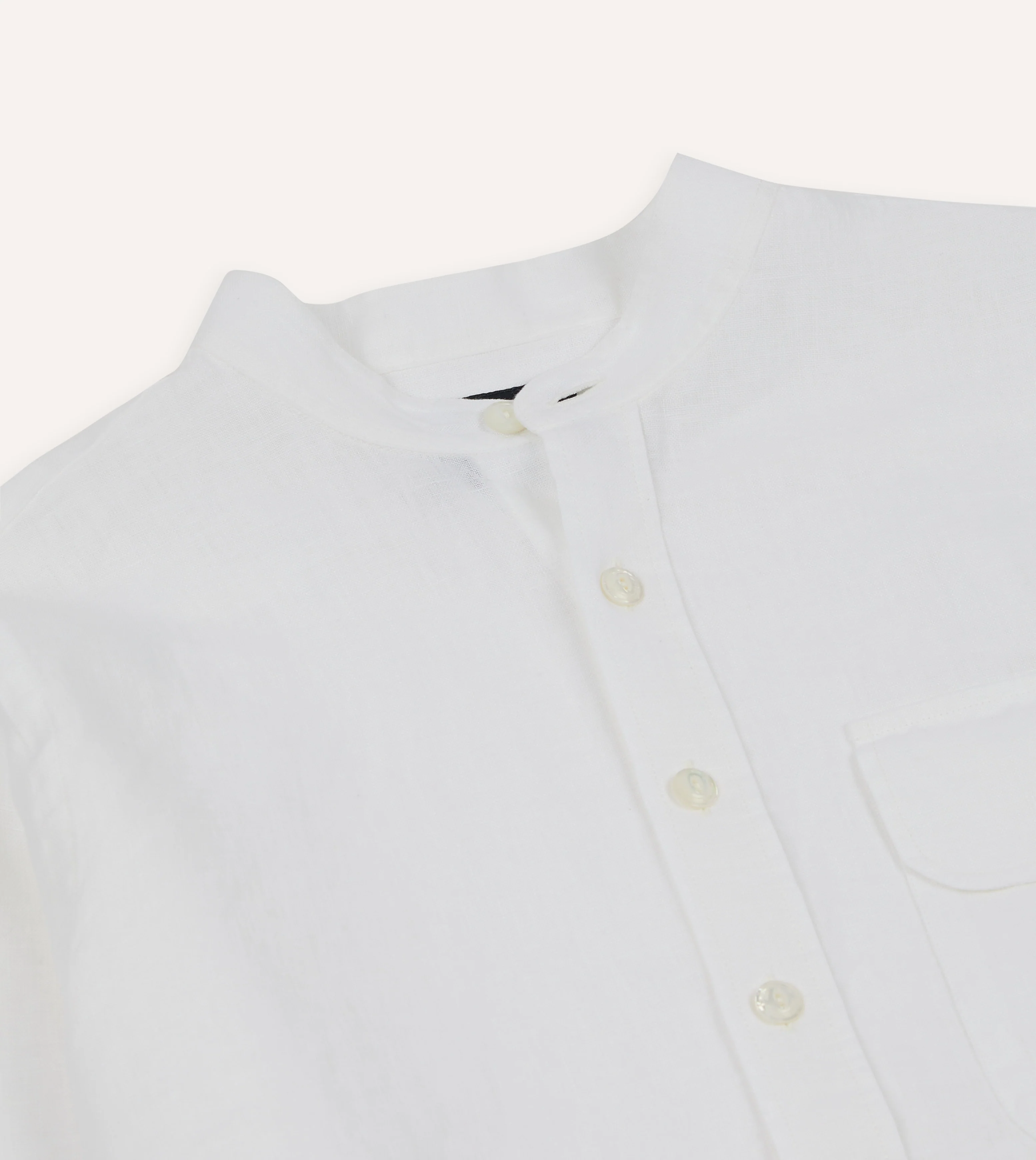 White Linen Mandarin Collar Shirt - Image 3