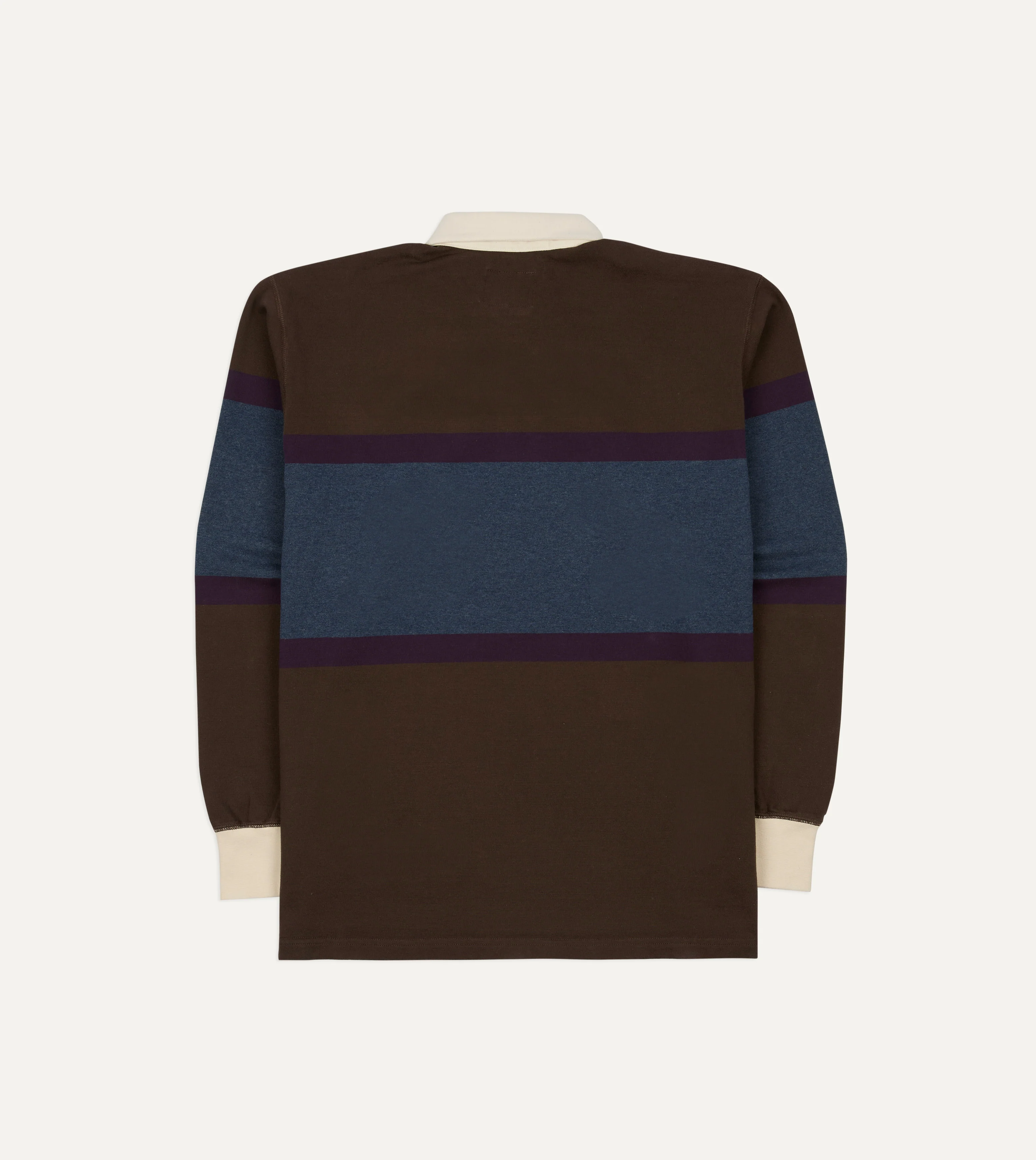 Drake's by A. Levine Brown and Blue Centre Stripe Cotton Rugby Shirt - Image 6