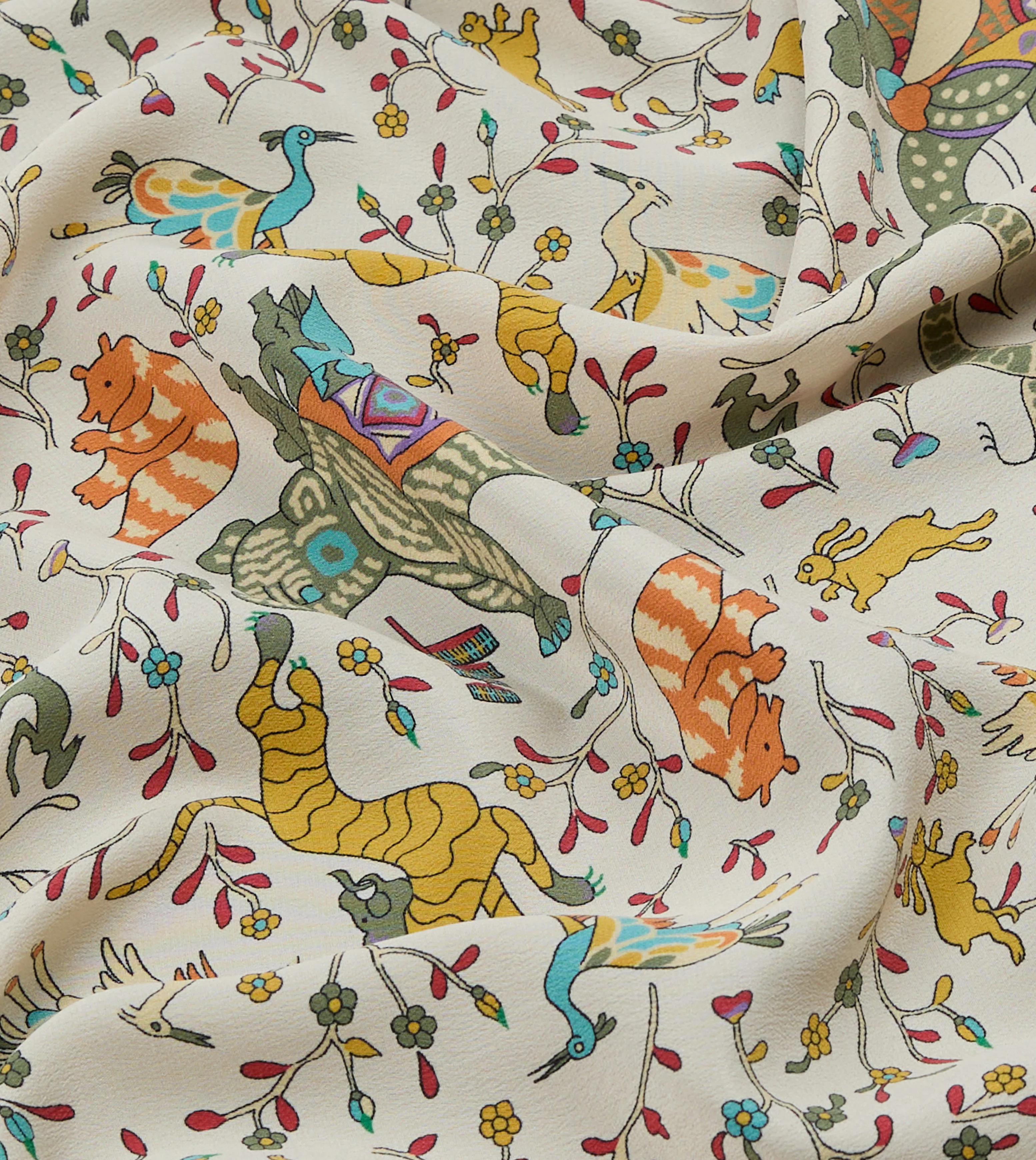 Ecru Animals and Flowers Print Silk Bandana - Image 3