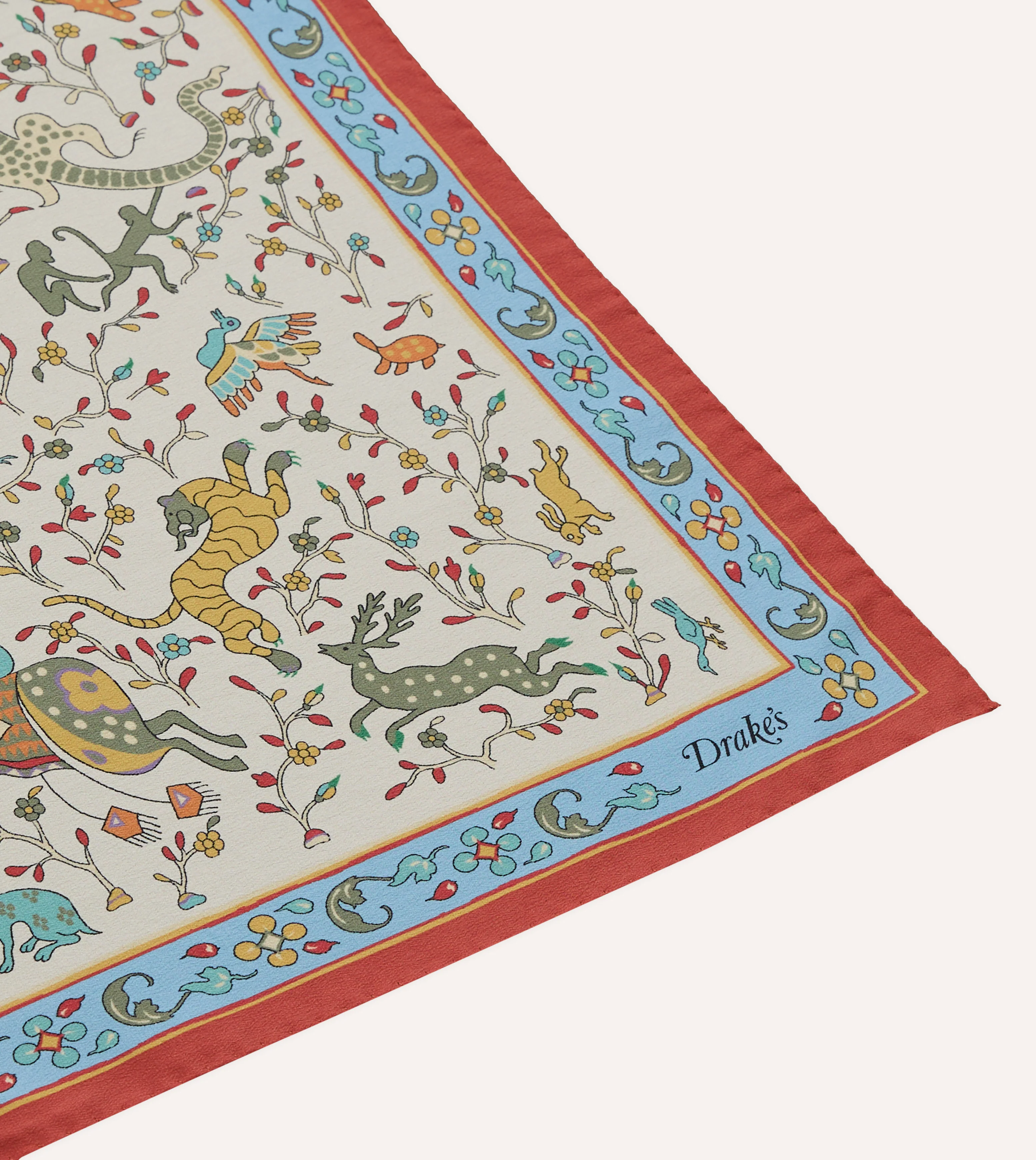 Ecru Animals and Flowers Print Silk Bandana - Image 6