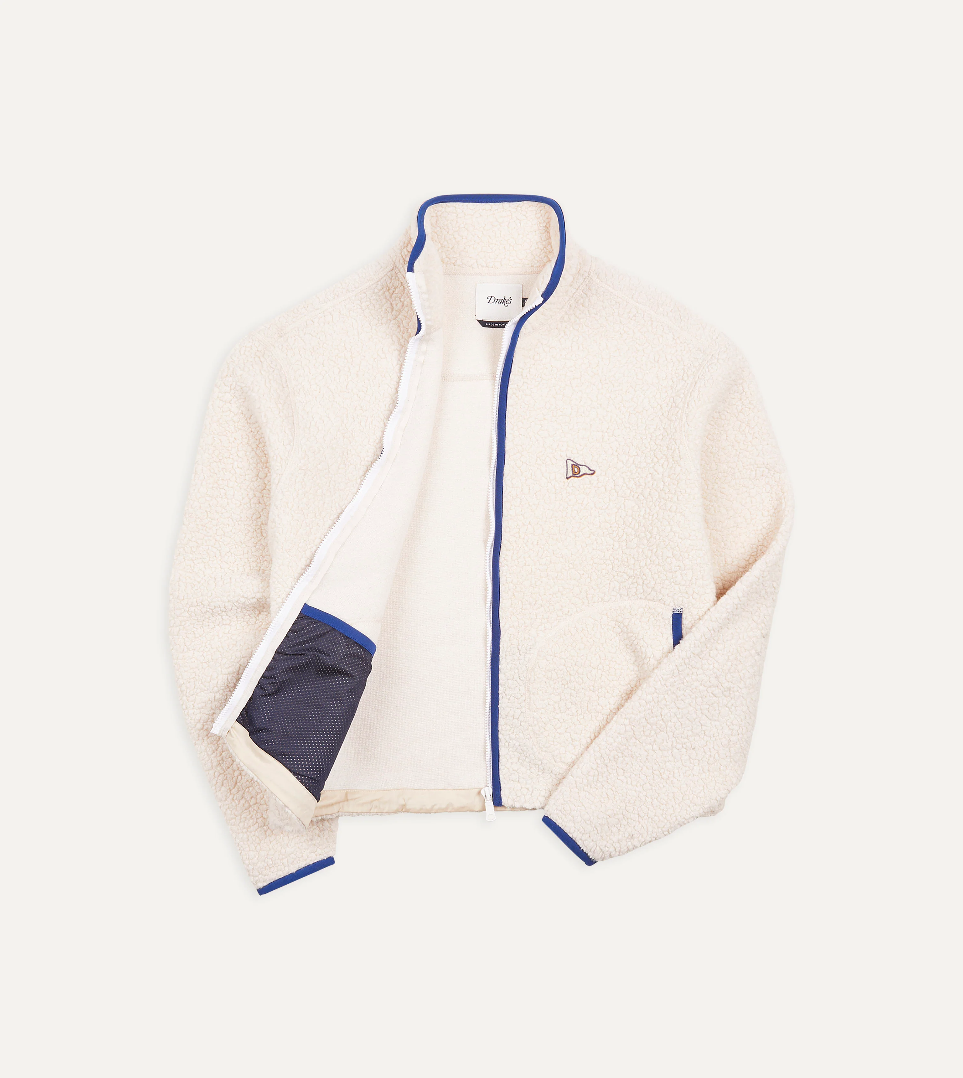 Ecru Boucle Wool Zip Fleece Jacket - Image 3