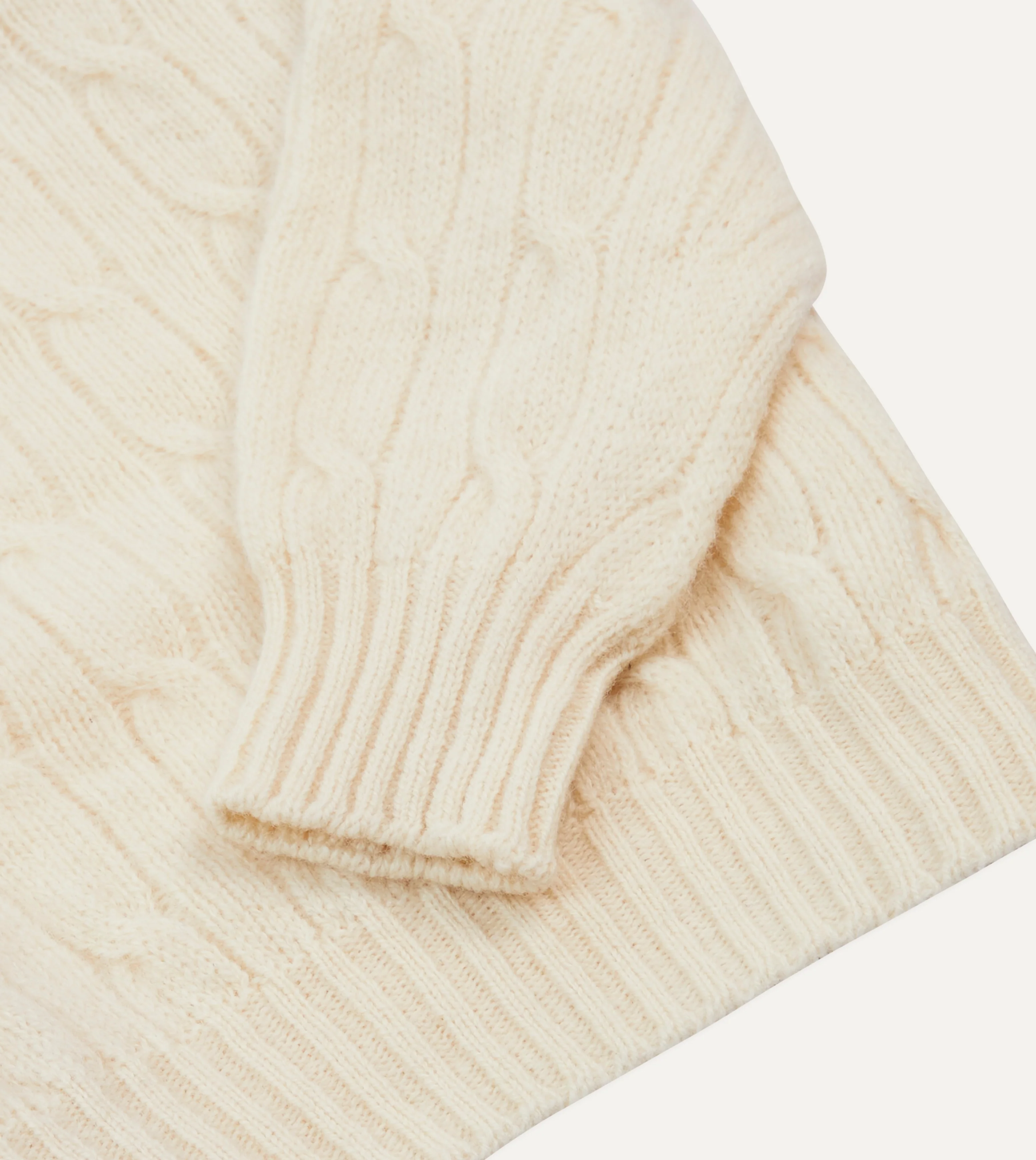 Ecru Brushed Shetland Cable Knit Crew Neck Jumper - Image 4