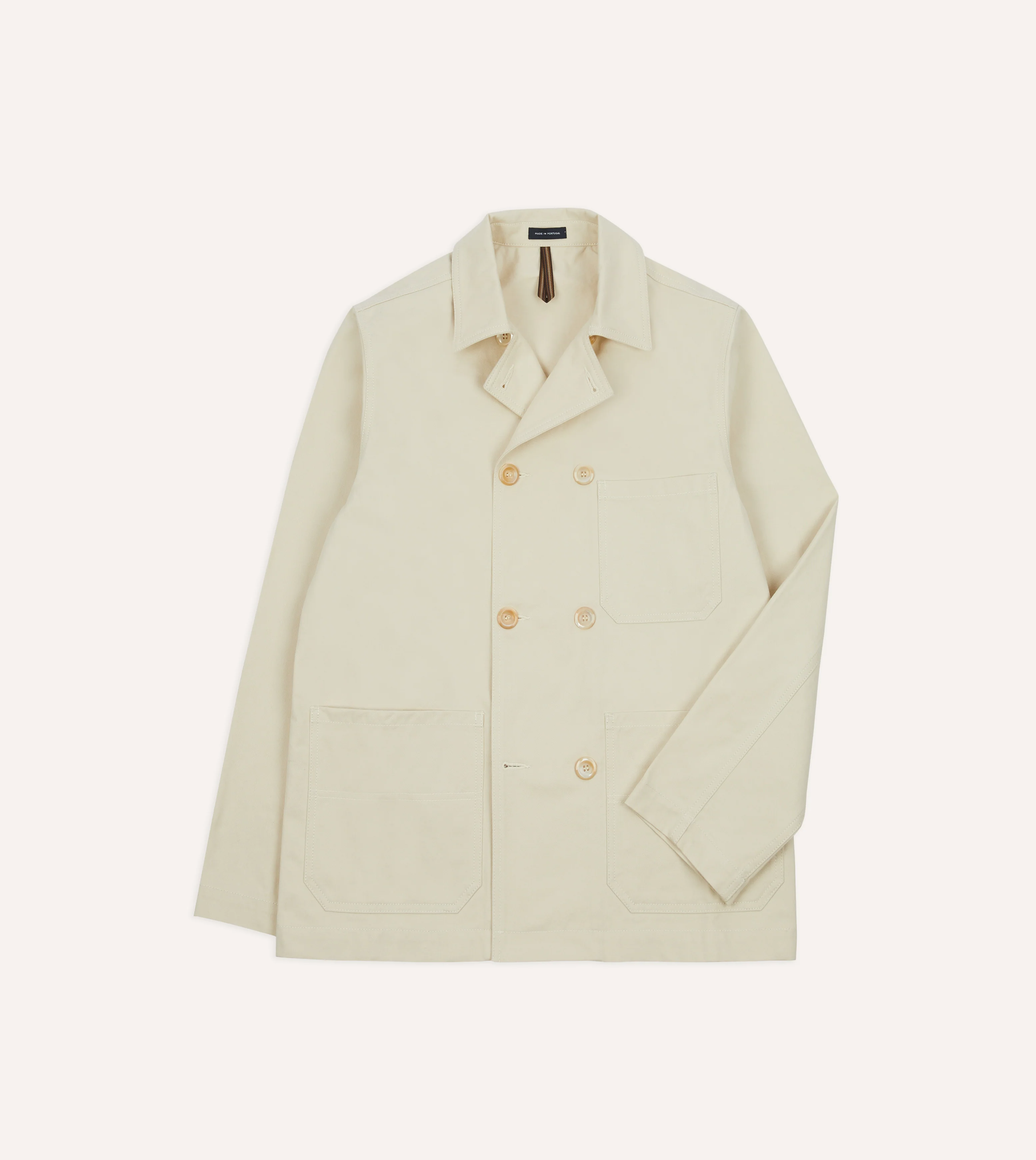 Ecru Cotton Double-Breasted Chore Coat