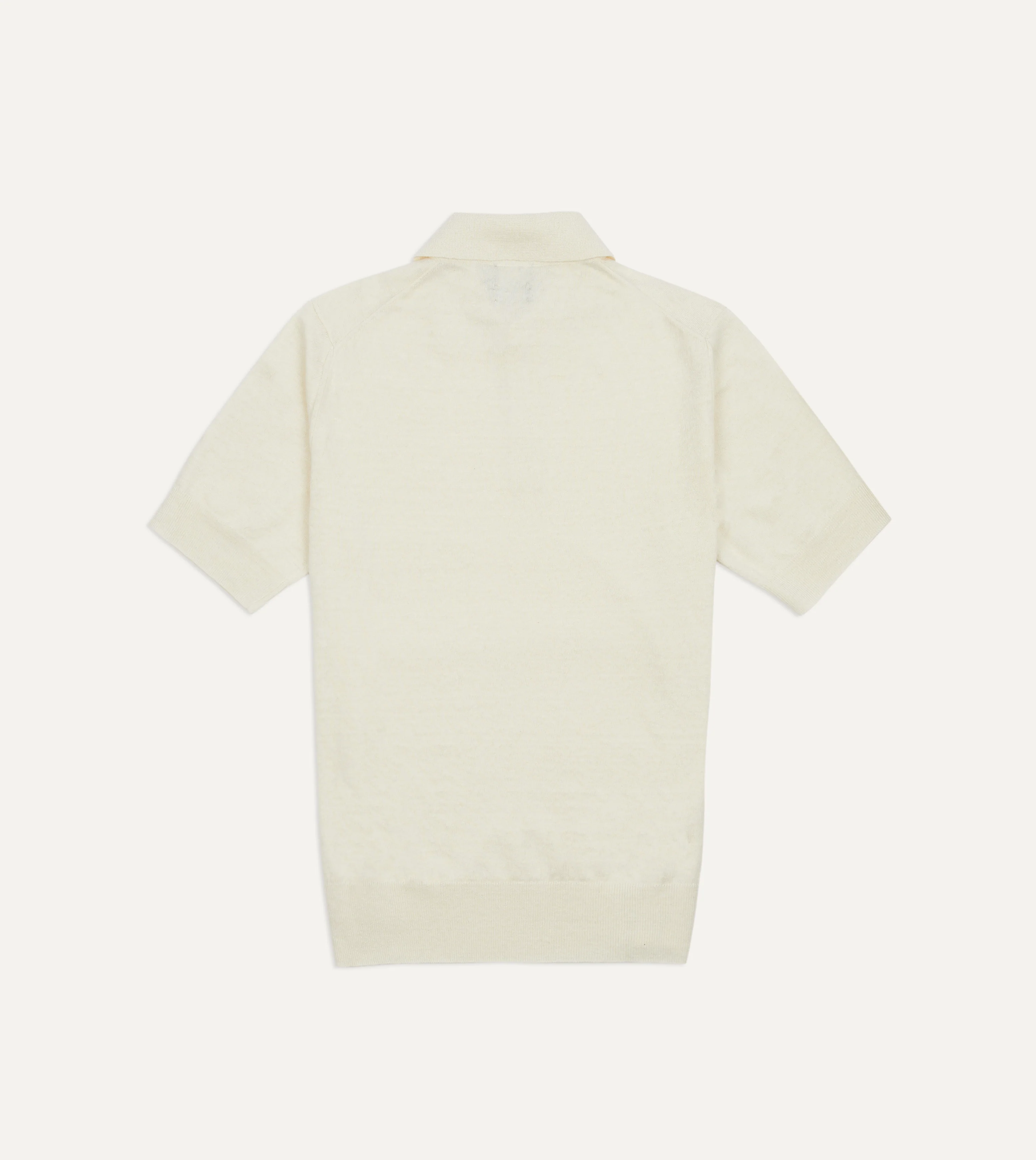 Ecru Knitted Linen-Cotton Short-Sleeve Polo Shirt - Image 4