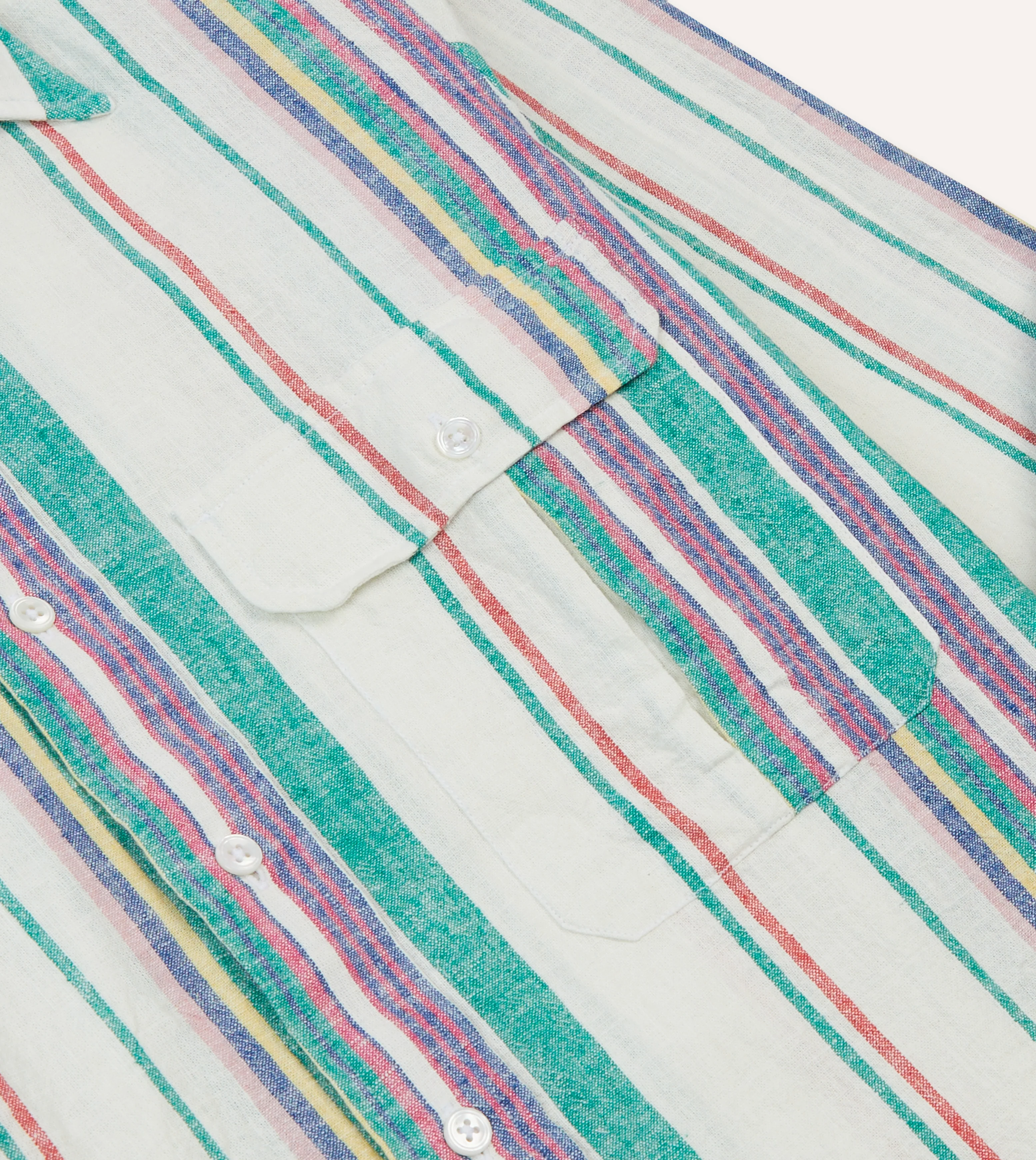 Ecru, Purple and Green Stripe Linen-Cotton Long Point Collar Shirt - Image 4