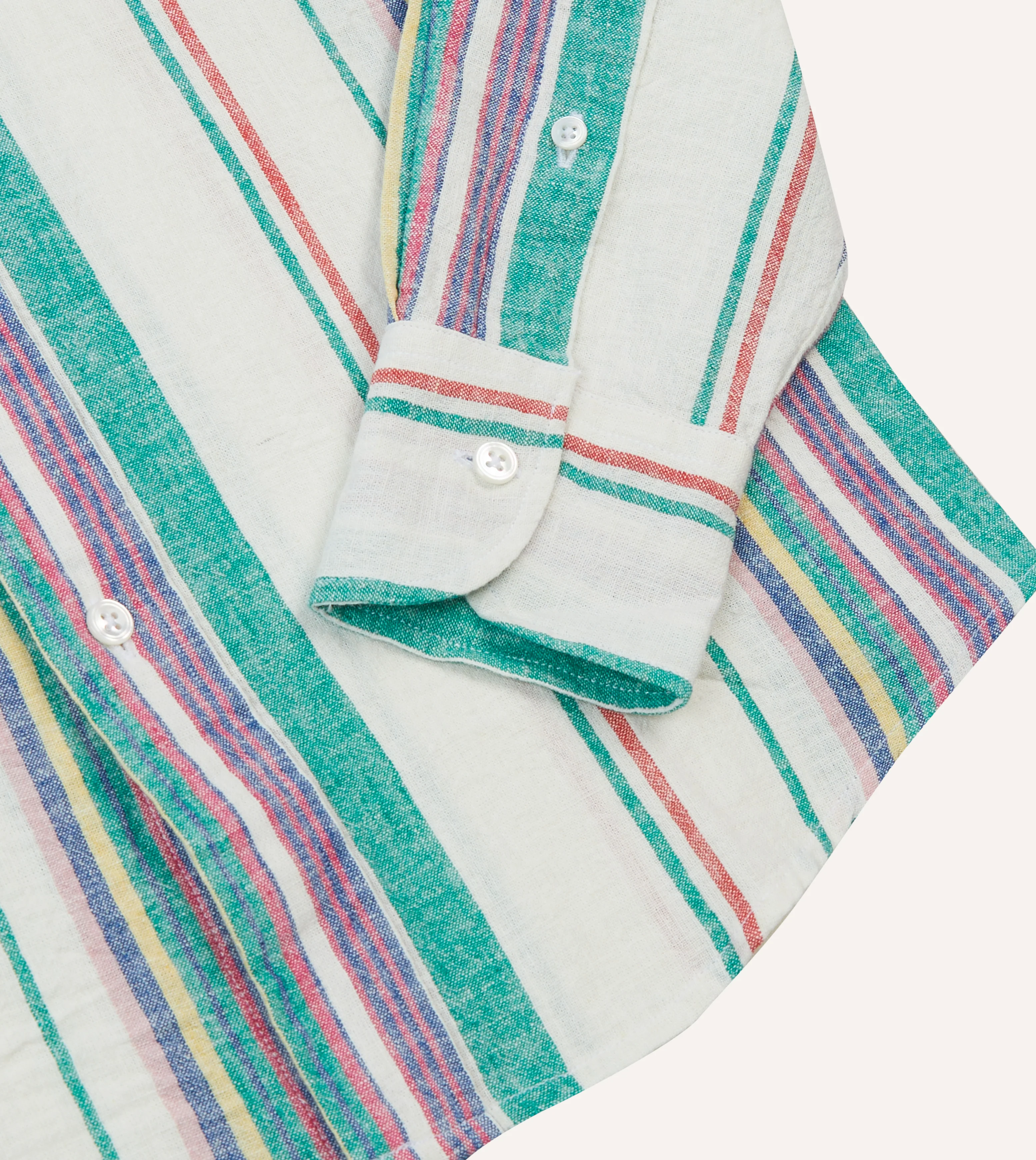 Ecru, Purple and Green Stripe Linen-Cotton Long Point Collar Shirt - Image 5