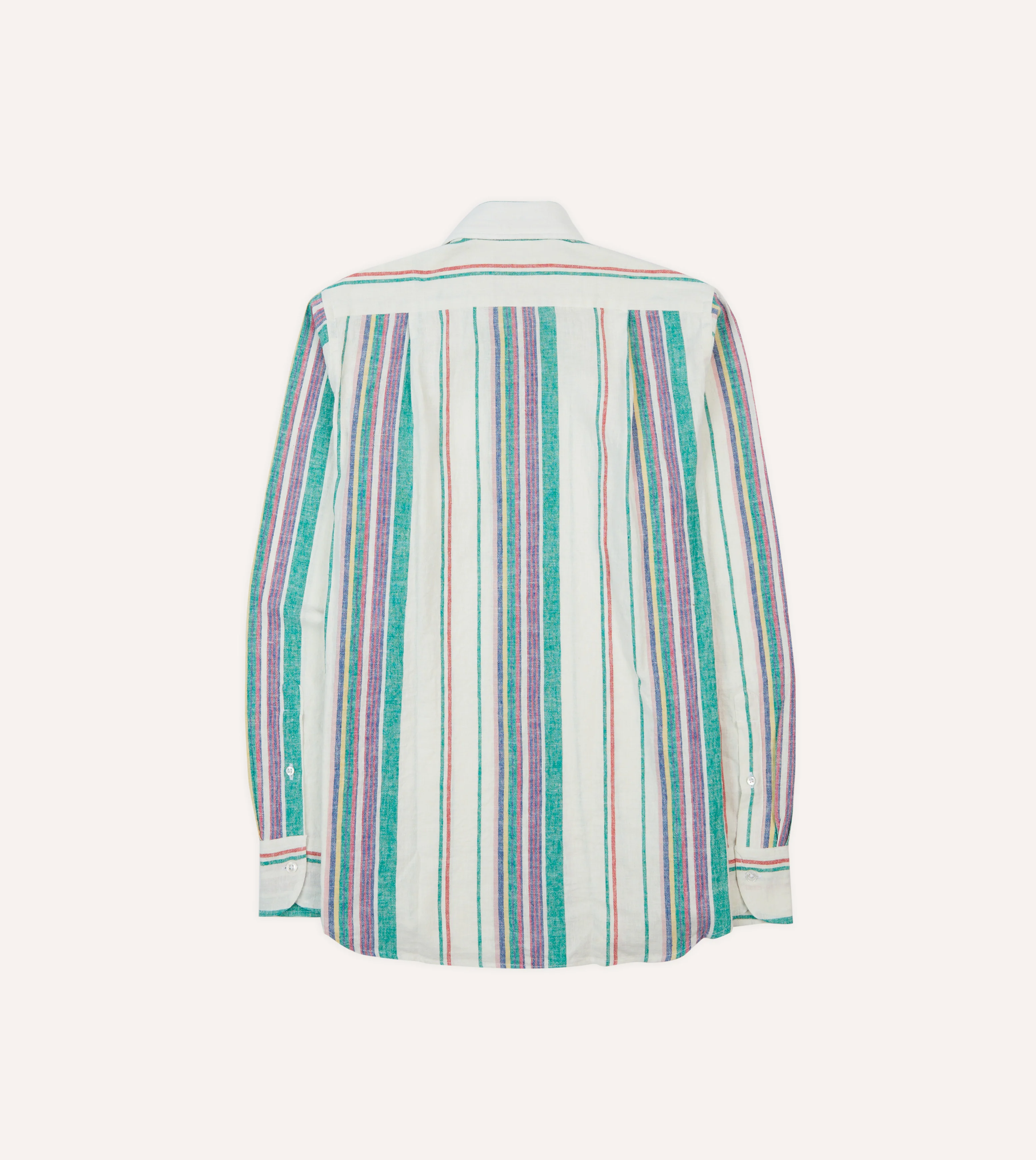 Ecru, Purple and Green Stripe Linen-Cotton Long Point Collar Shirt - Image 6