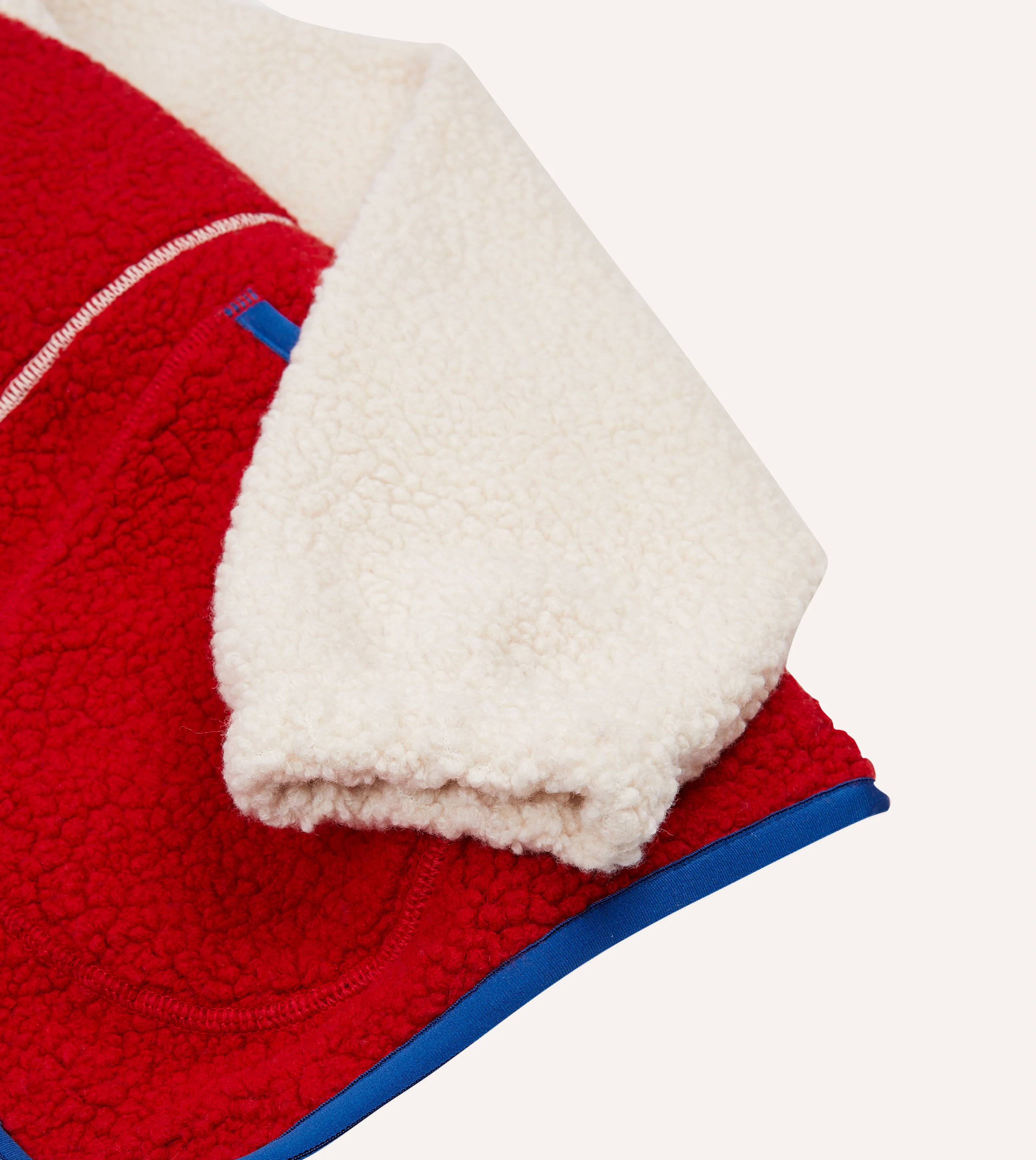 Ecru, Red and Blue Boucle Wool Zip Fleece Jacket - Image 7
