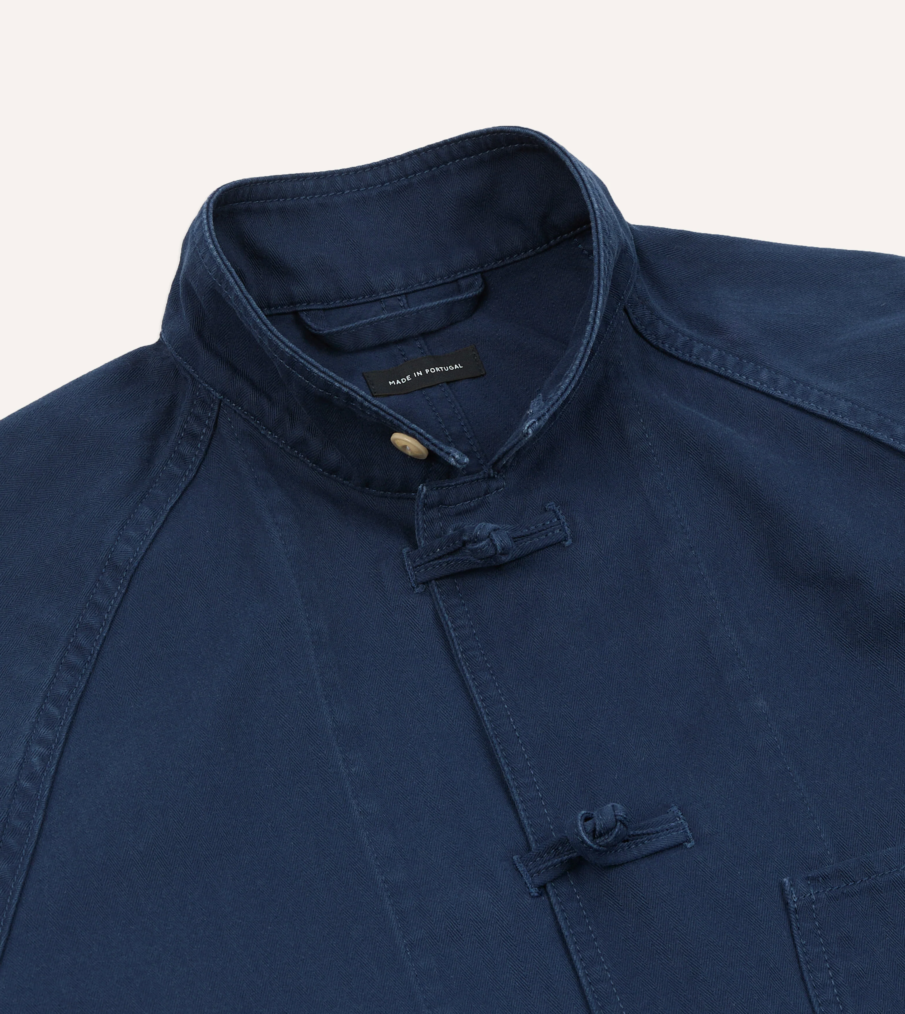 French Blue Herringbone Cotton Artist Chore Jacket - Image 5