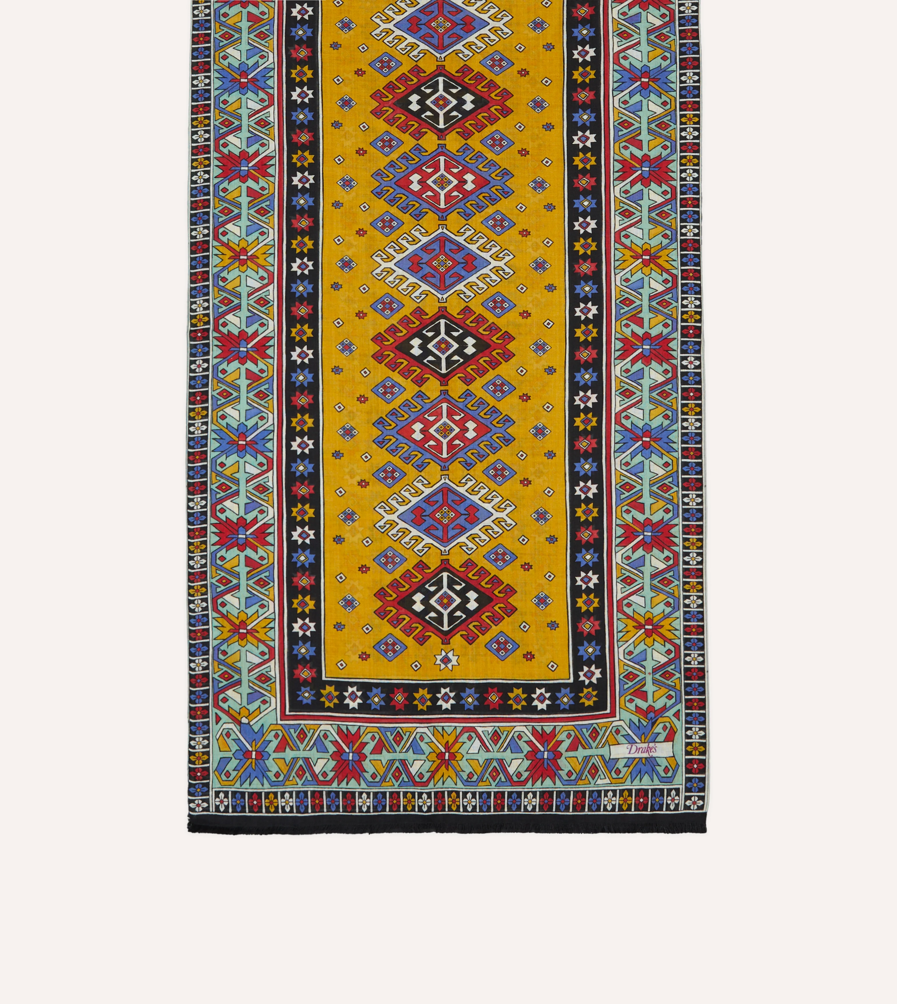 Gold and Green Kilim Print Tubular Wool Silk Scarf - Image 3