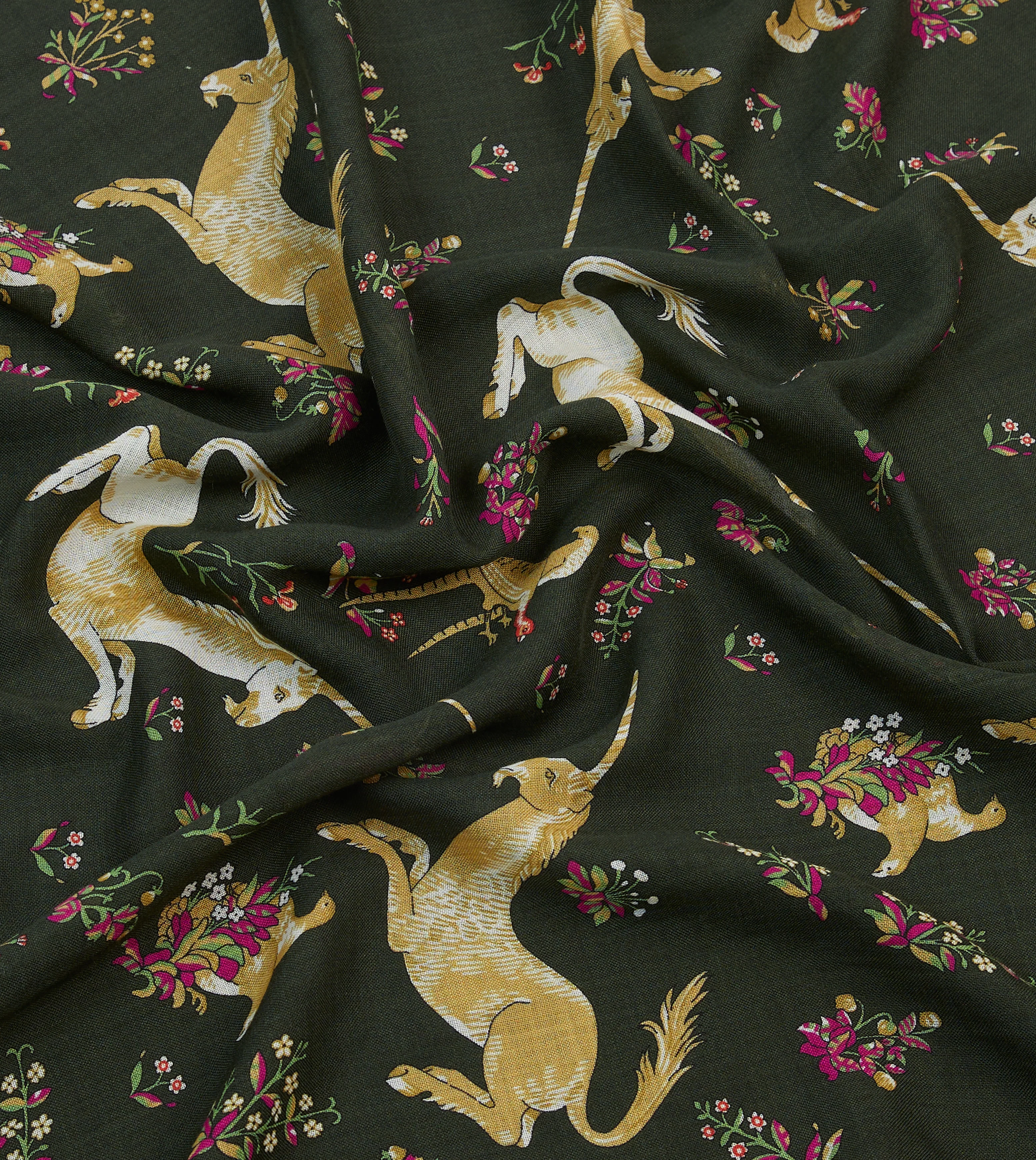 Green and Blue Unicorn Print Tubular Wool Silk Scarf - Image 2