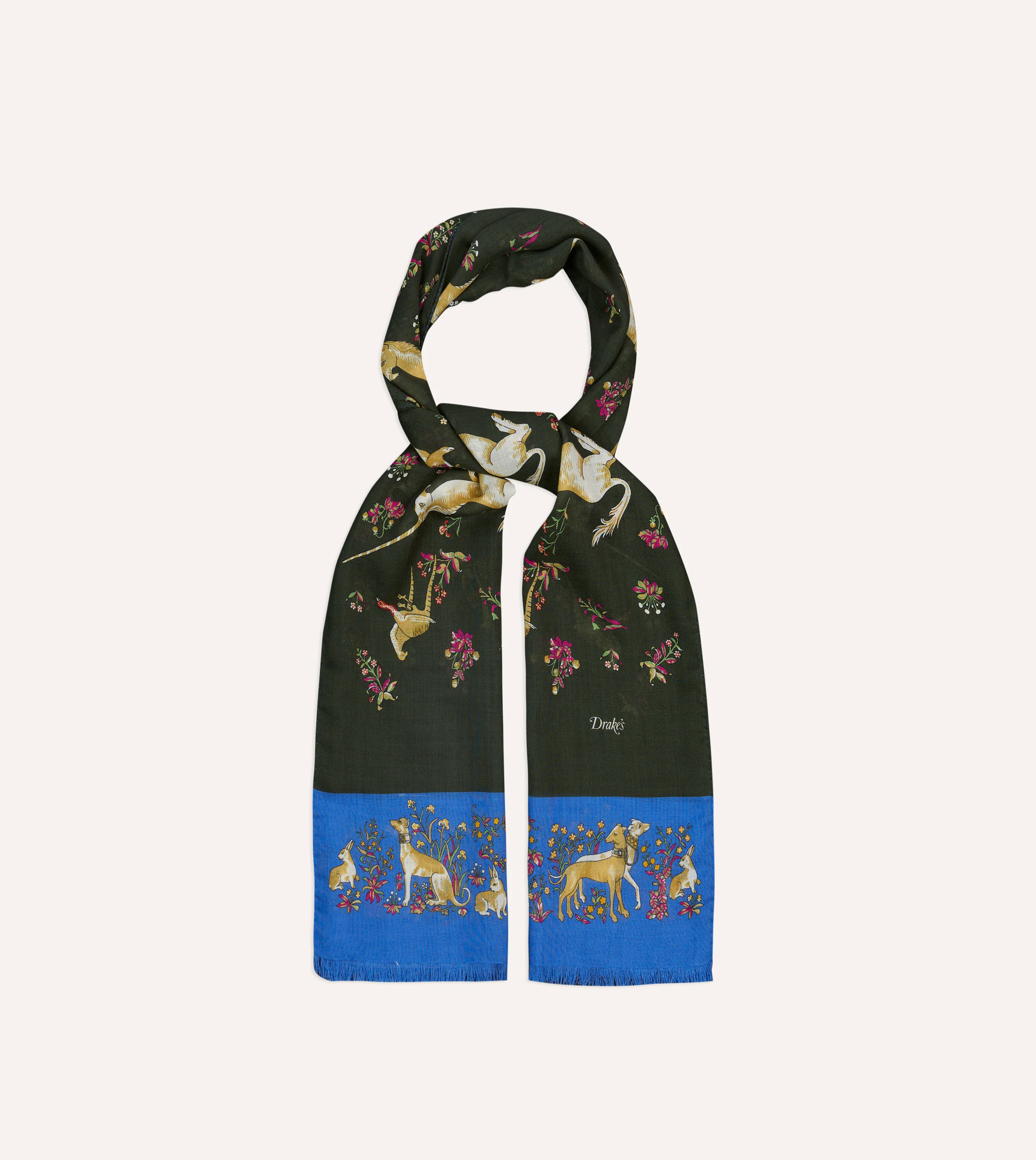Green and Blue Unicorn Print Tubular Wool Silk Scarf - Image 4