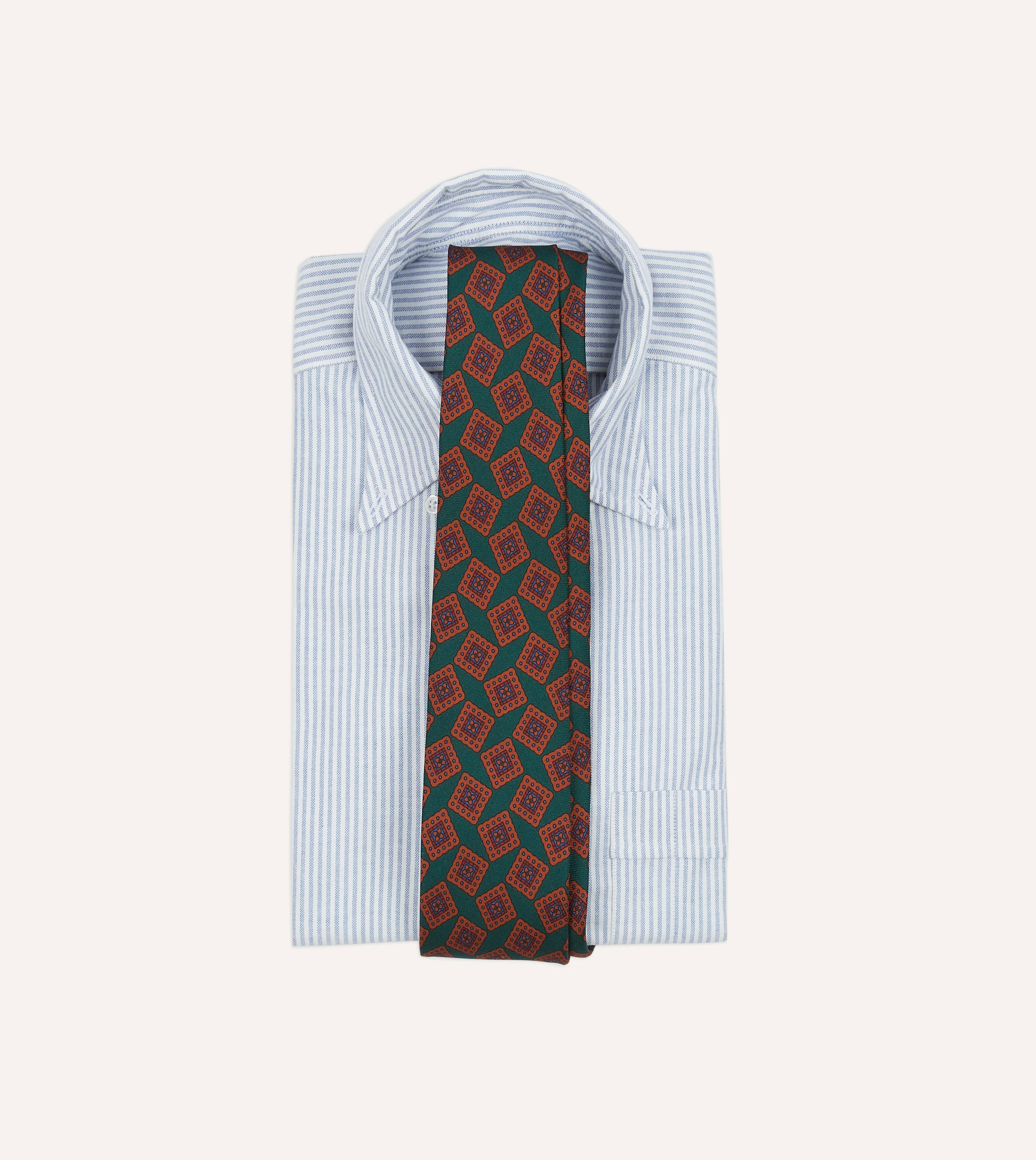 Green and Brown Jumbled Tile Print Silk Twill Self Tipped Tie - Image 2