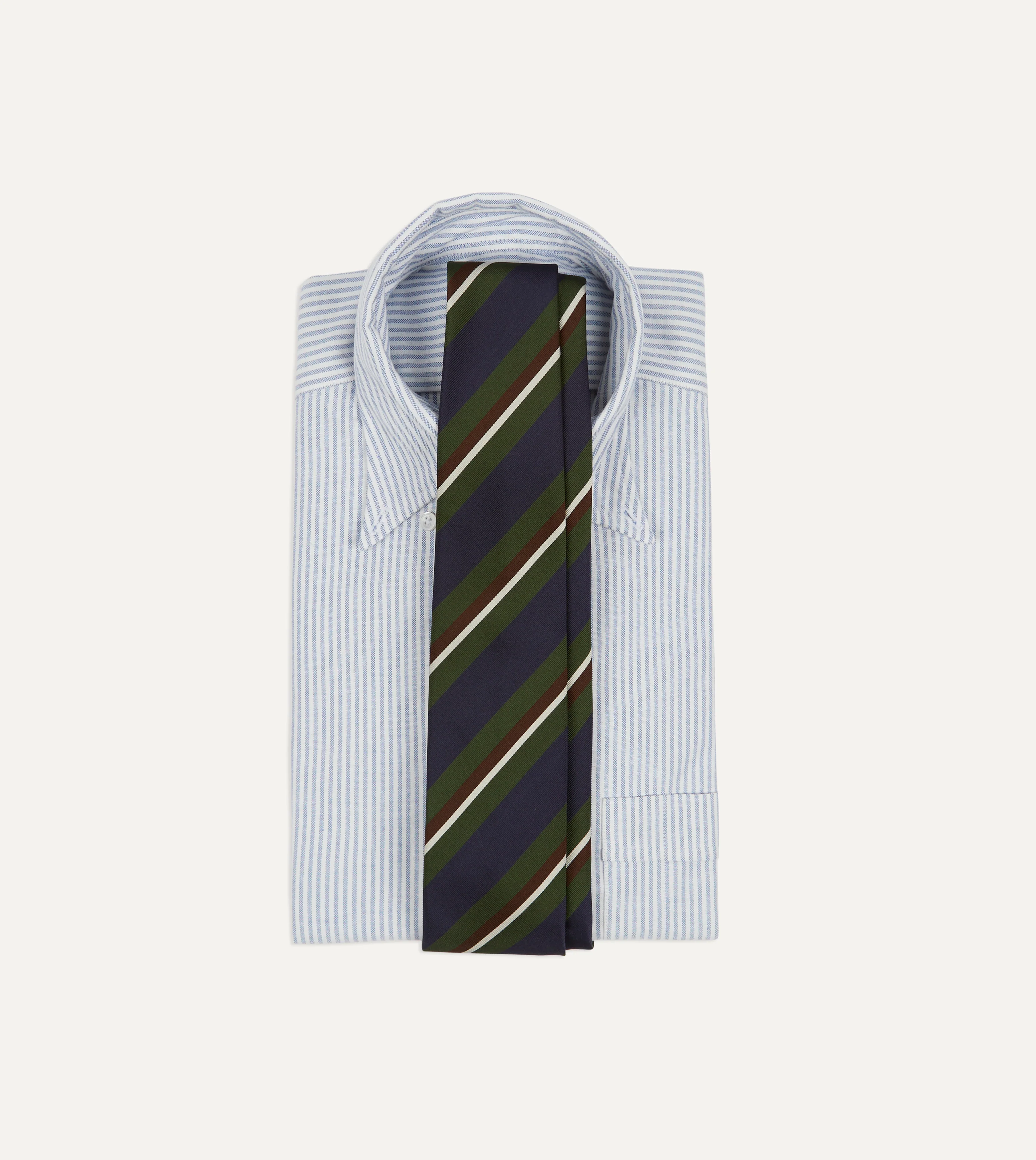 Green and Navy Stripe Silk Mogador Tipped Tie - Image 2