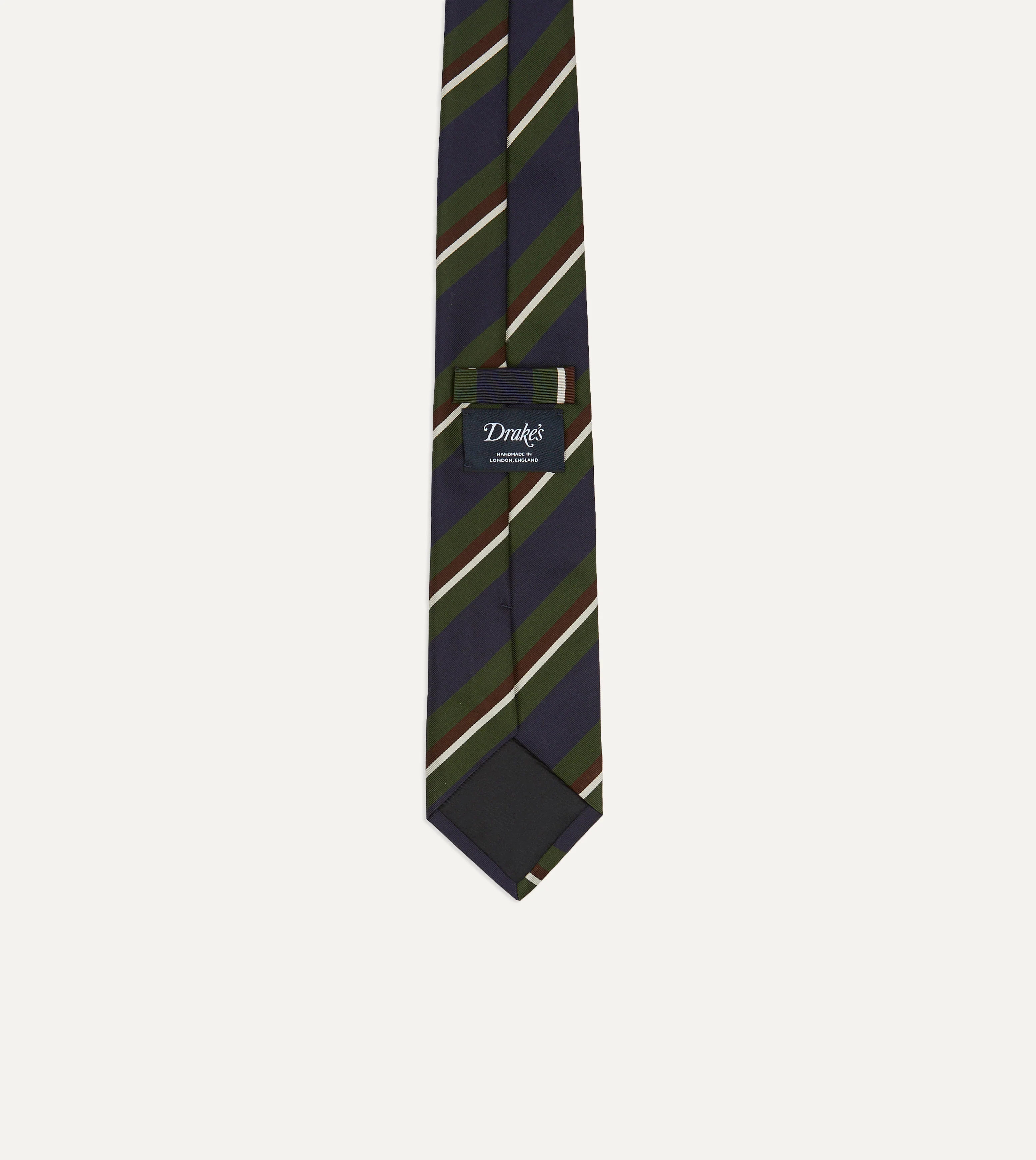 Green and Navy Stripe Silk Mogador Tipped Tie - Image 3