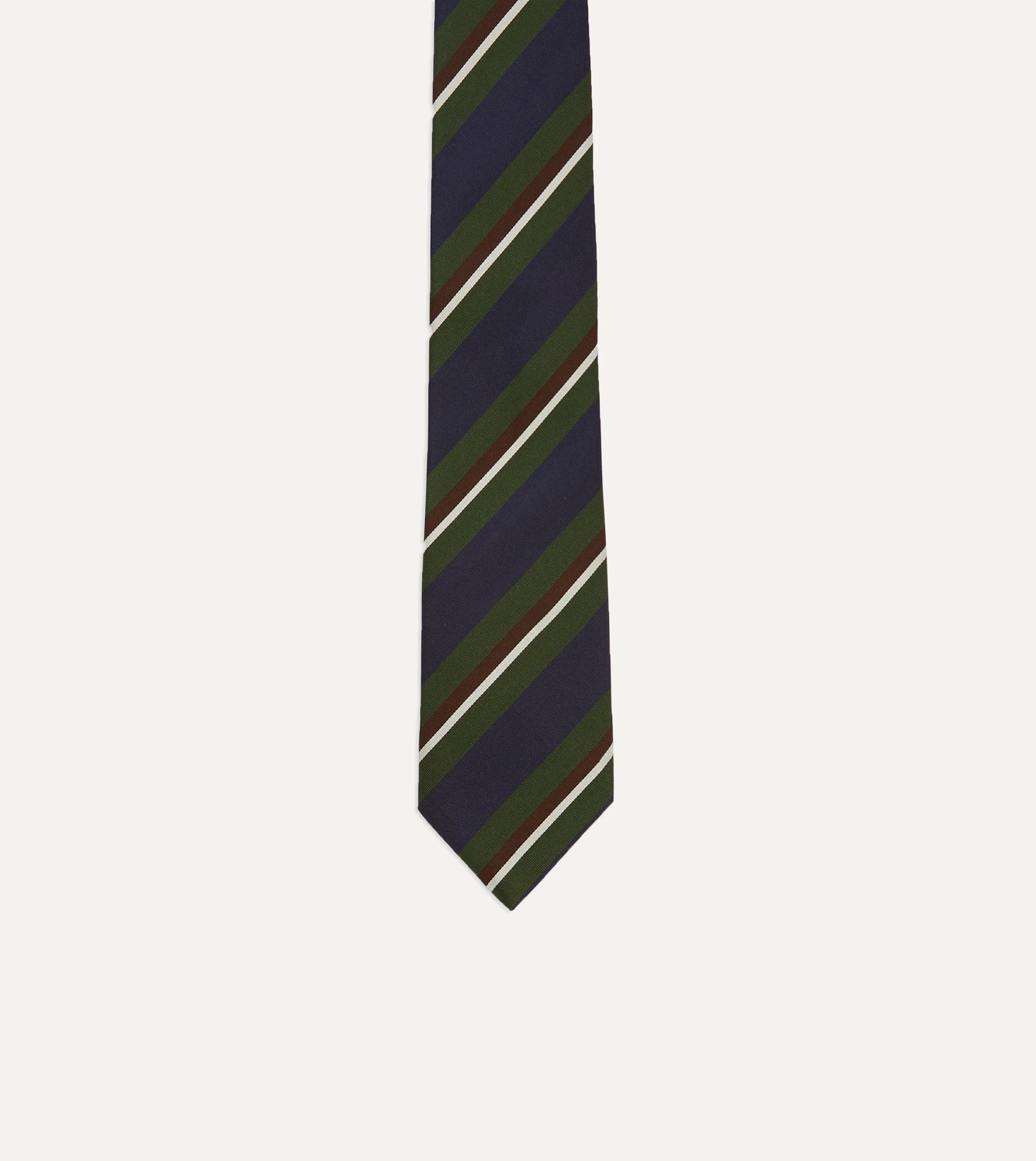 Green and Navy Stripe Silk Mogador Tipped Tie - Image 4