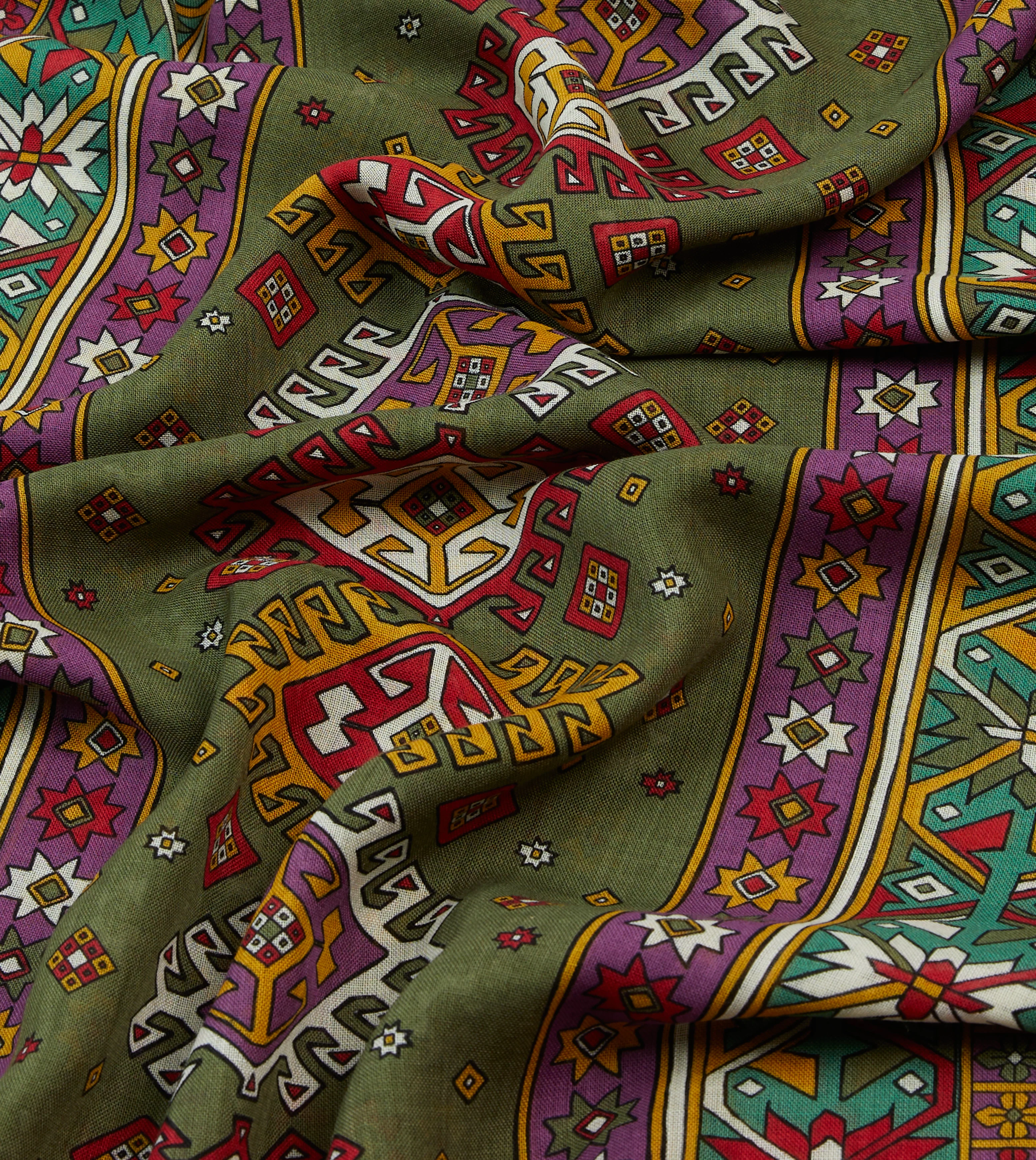 Green and Purple Kilim Print Tubular Wool Silk Scarf - Image 2