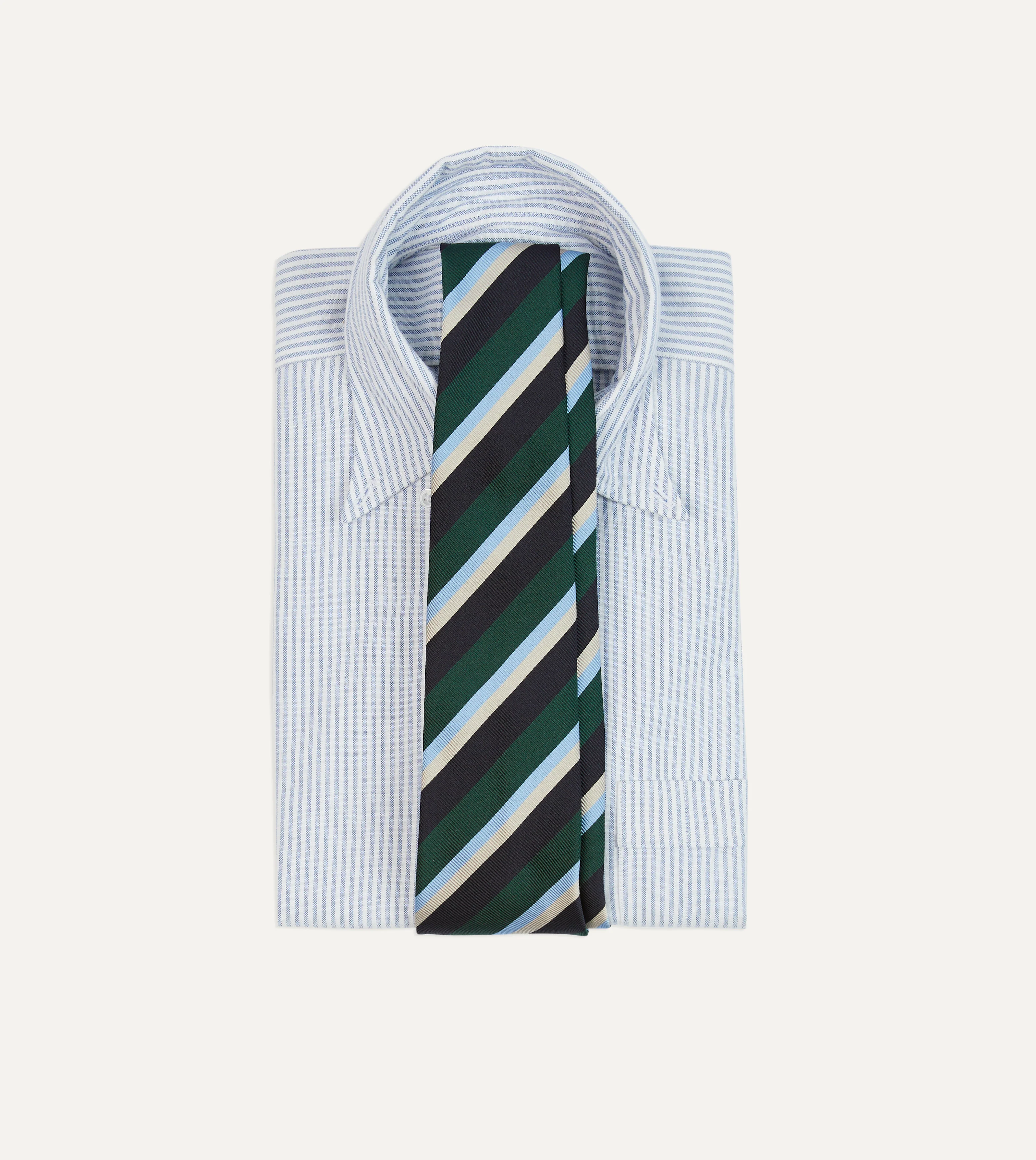 Green, Blue and White Multi Stripe Mogador Silk Tipped Tie - Image 2