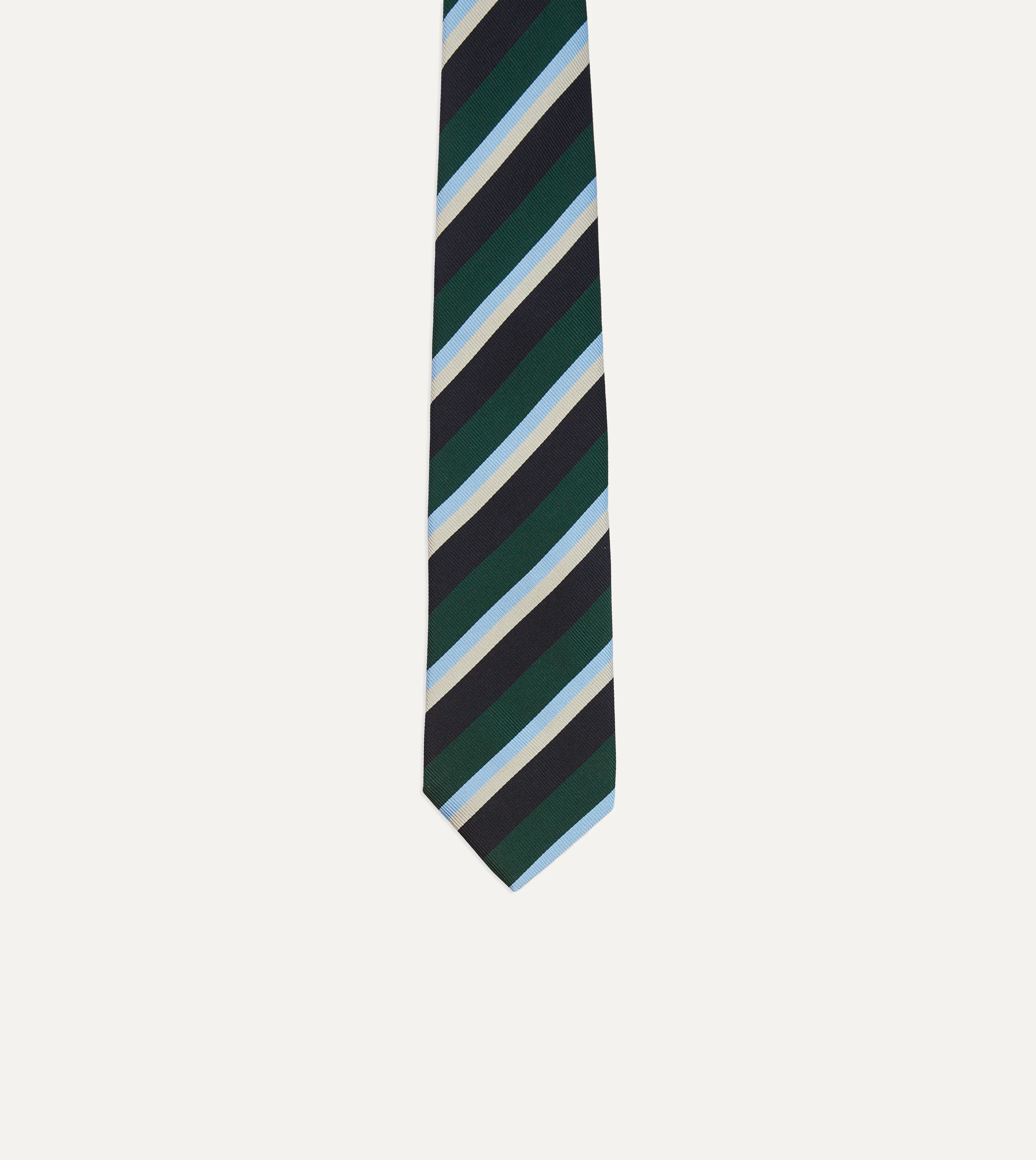 Green, Blue and White Multi Stripe Mogador Silk Tipped Tie - Image 3