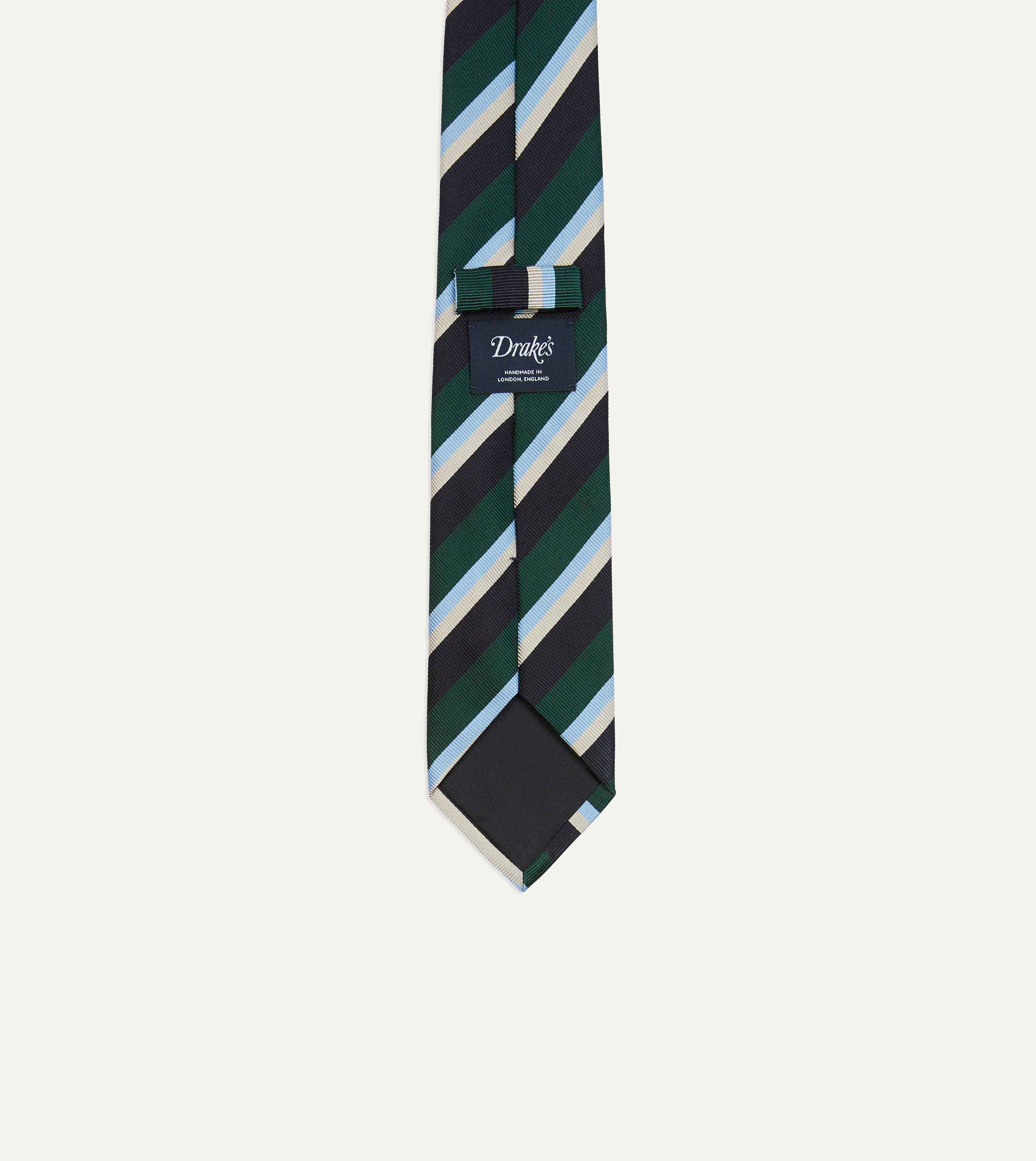 Green, Blue and White Multi Stripe Mogador Silk Tipped Tie - Image 4