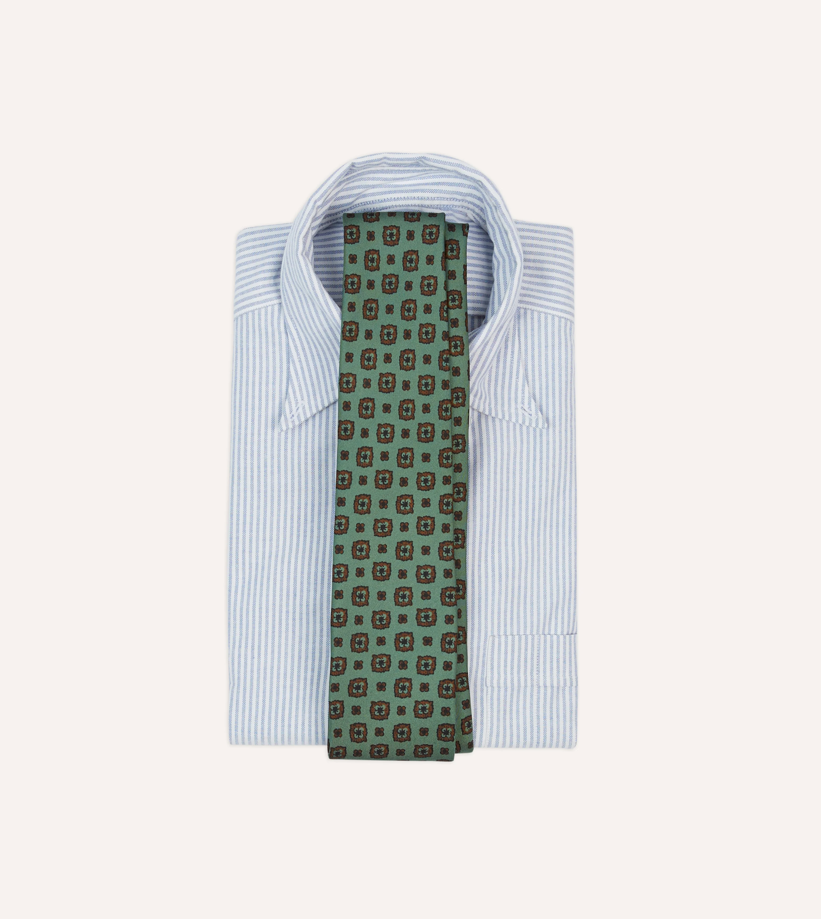 Green Flower Medallion Print Silk Self Tipped Tie - Image 2