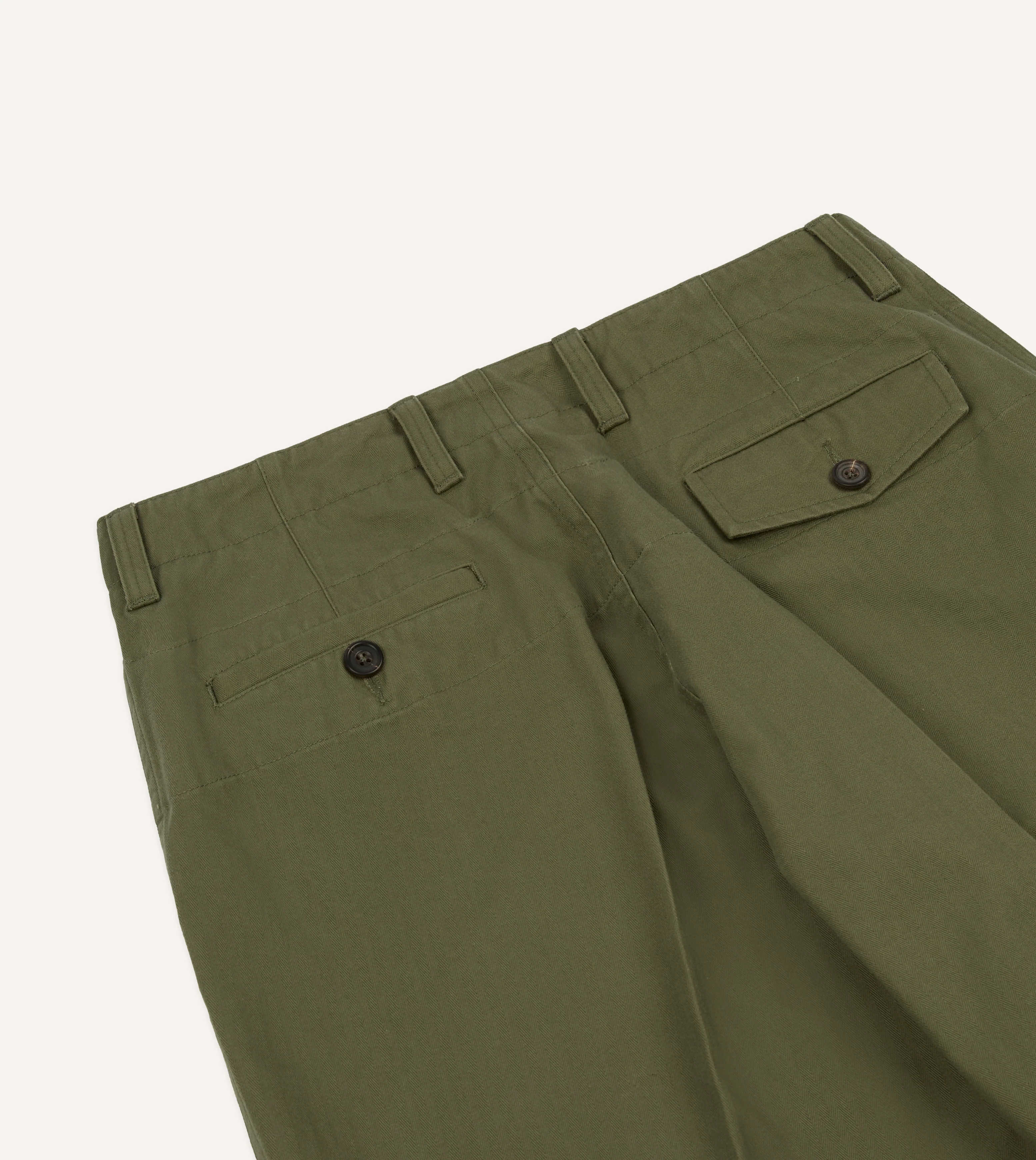 Green Herringbone Cotton Wide Leg Flat Front Chino - Image 6