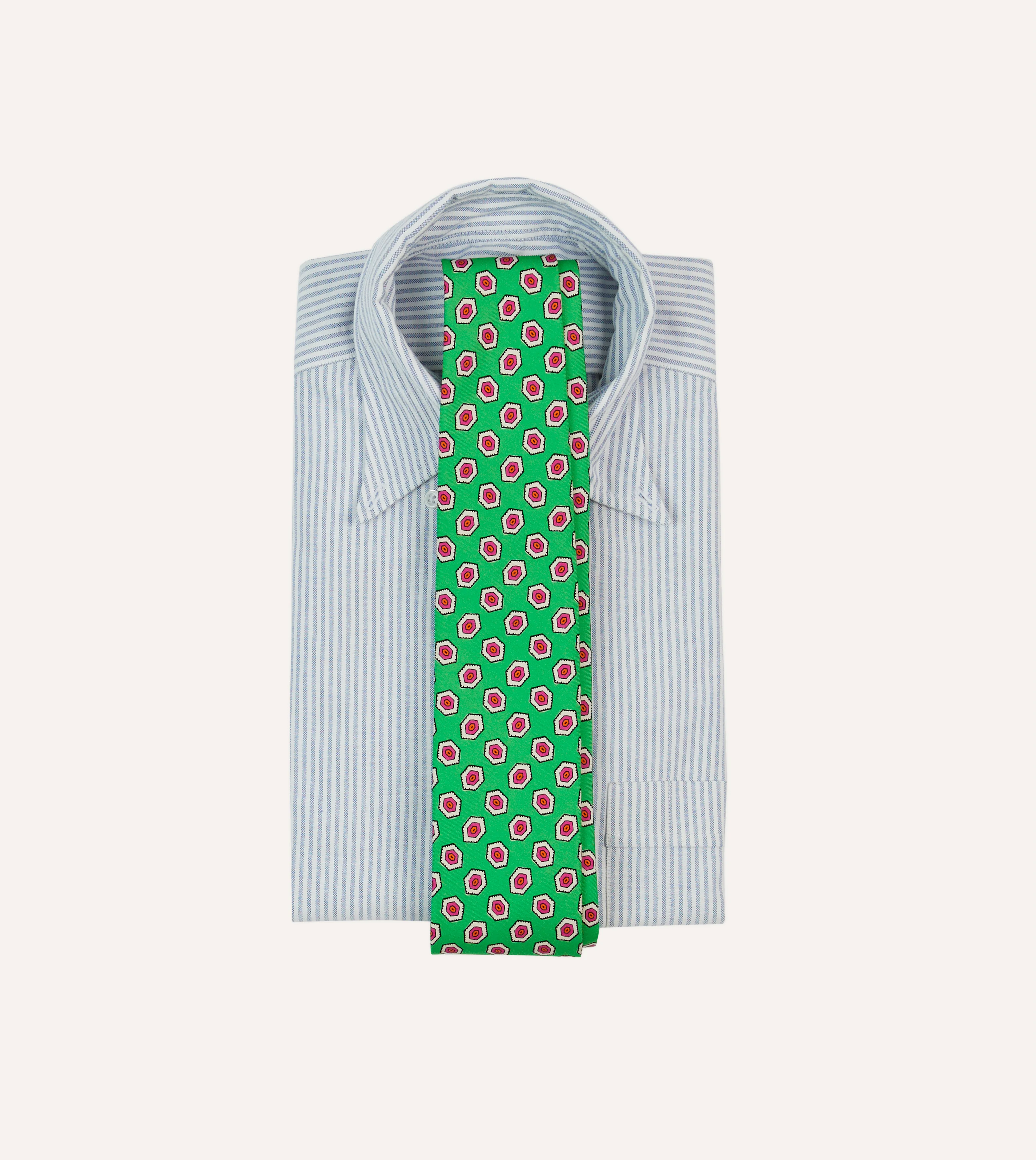Green Hexagon Tile Print Silk Self-Tipped Tie - Image 2
