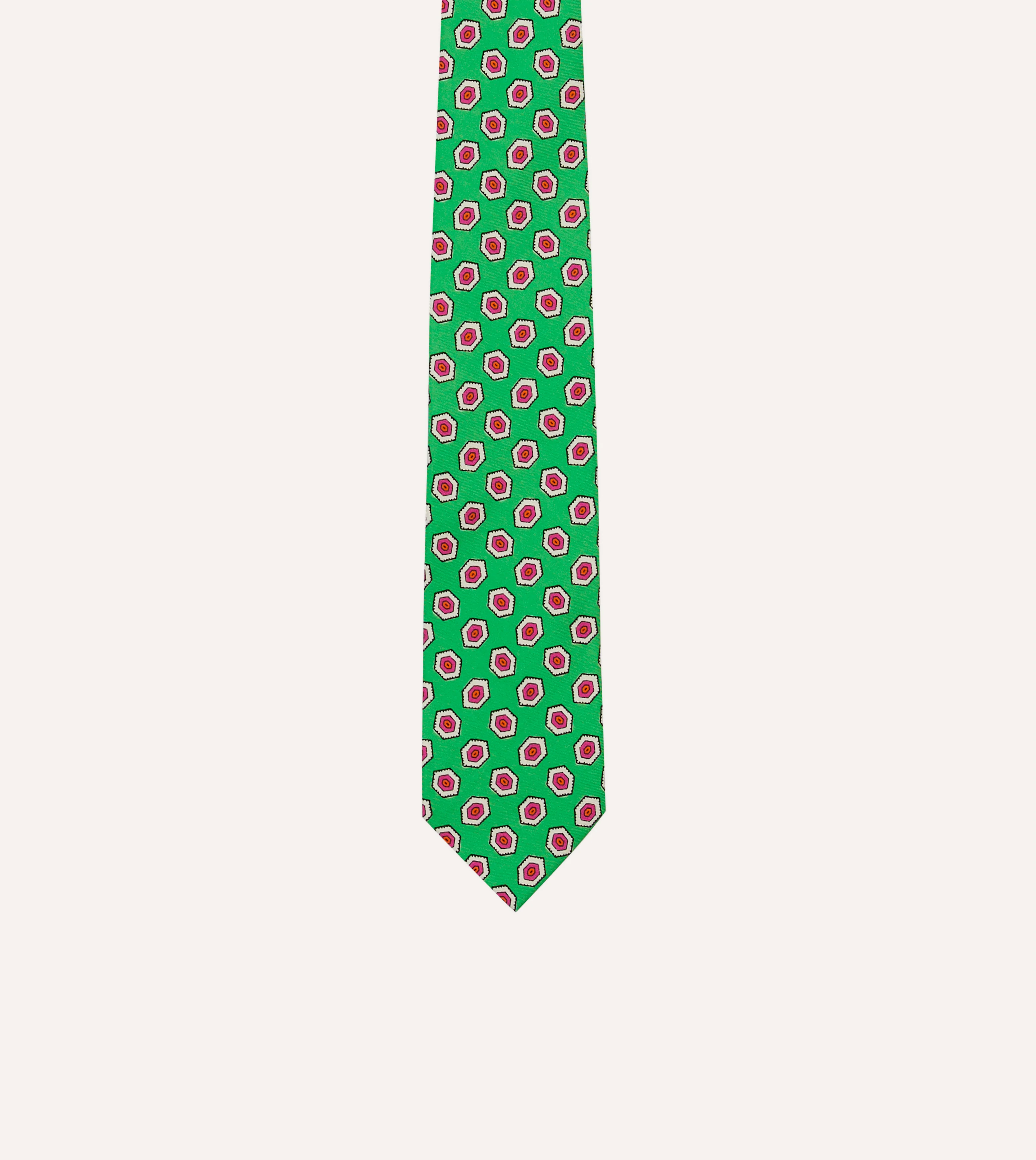 Green Hexagon Tile Print Silk Self-Tipped Tie - Image 3