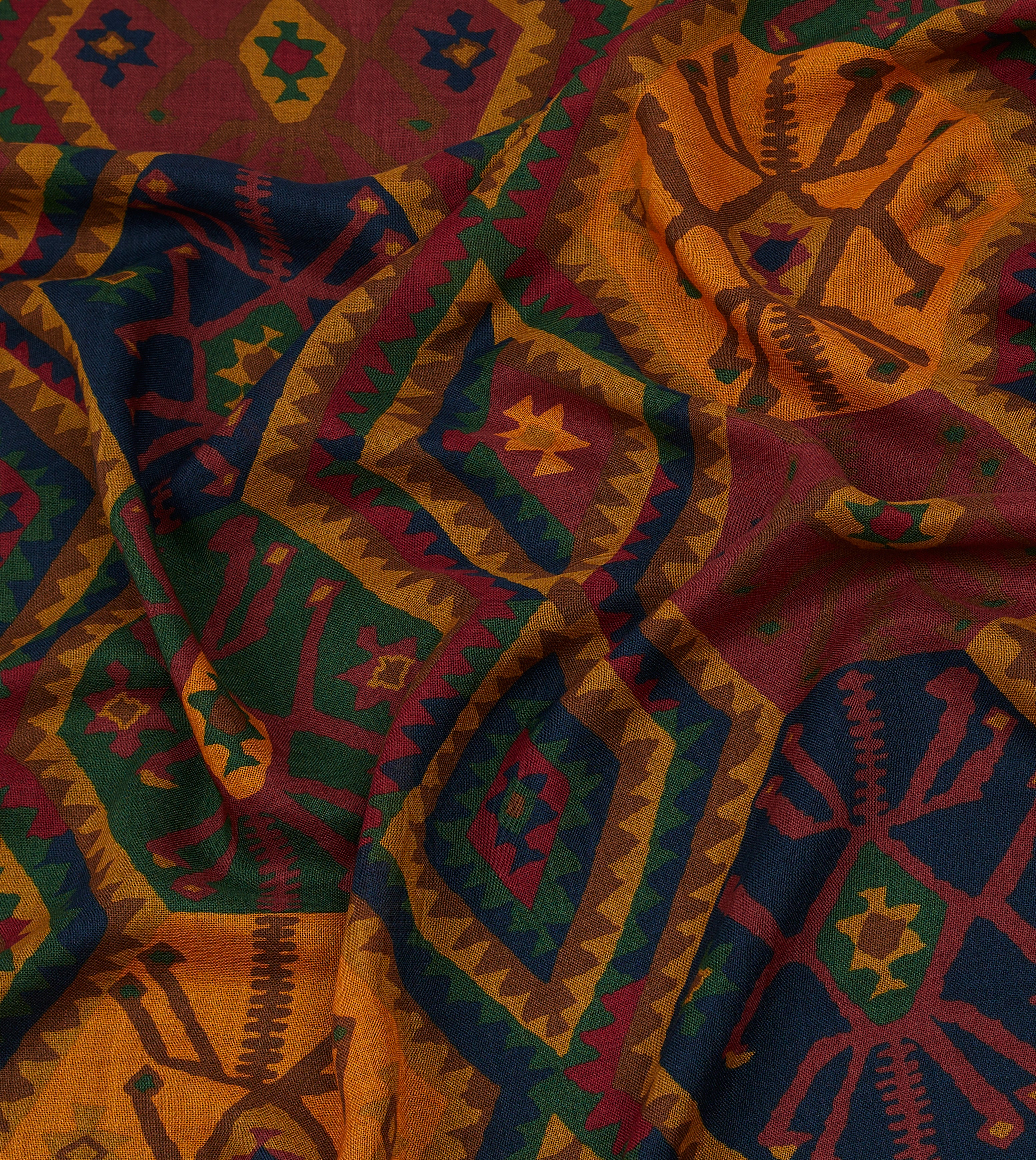 Green Kilim Print Wool-Silk Scarf - Image 2