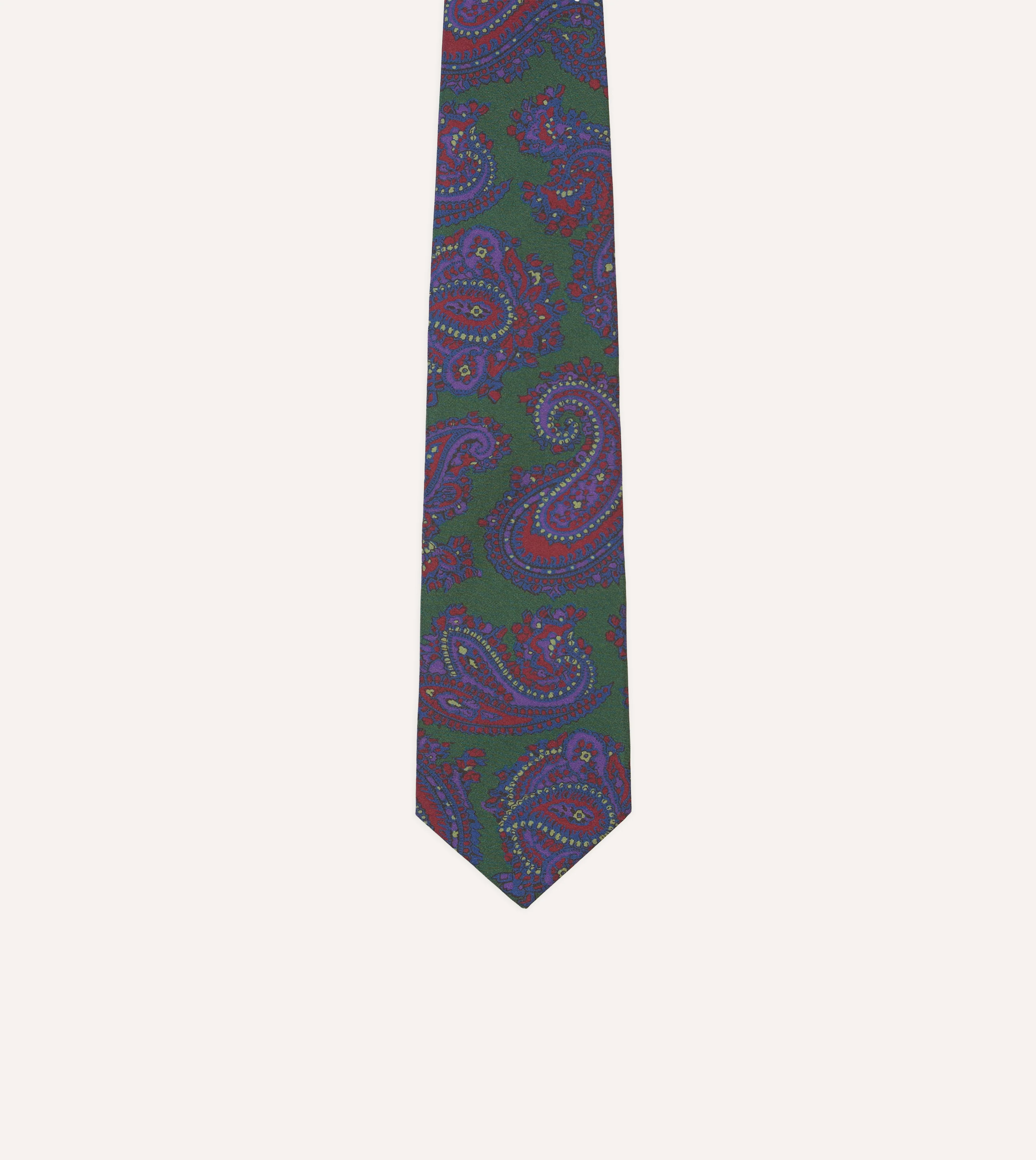 Green Large Paisley Print Madder Silk Self-Tipped Tie - Image 3
