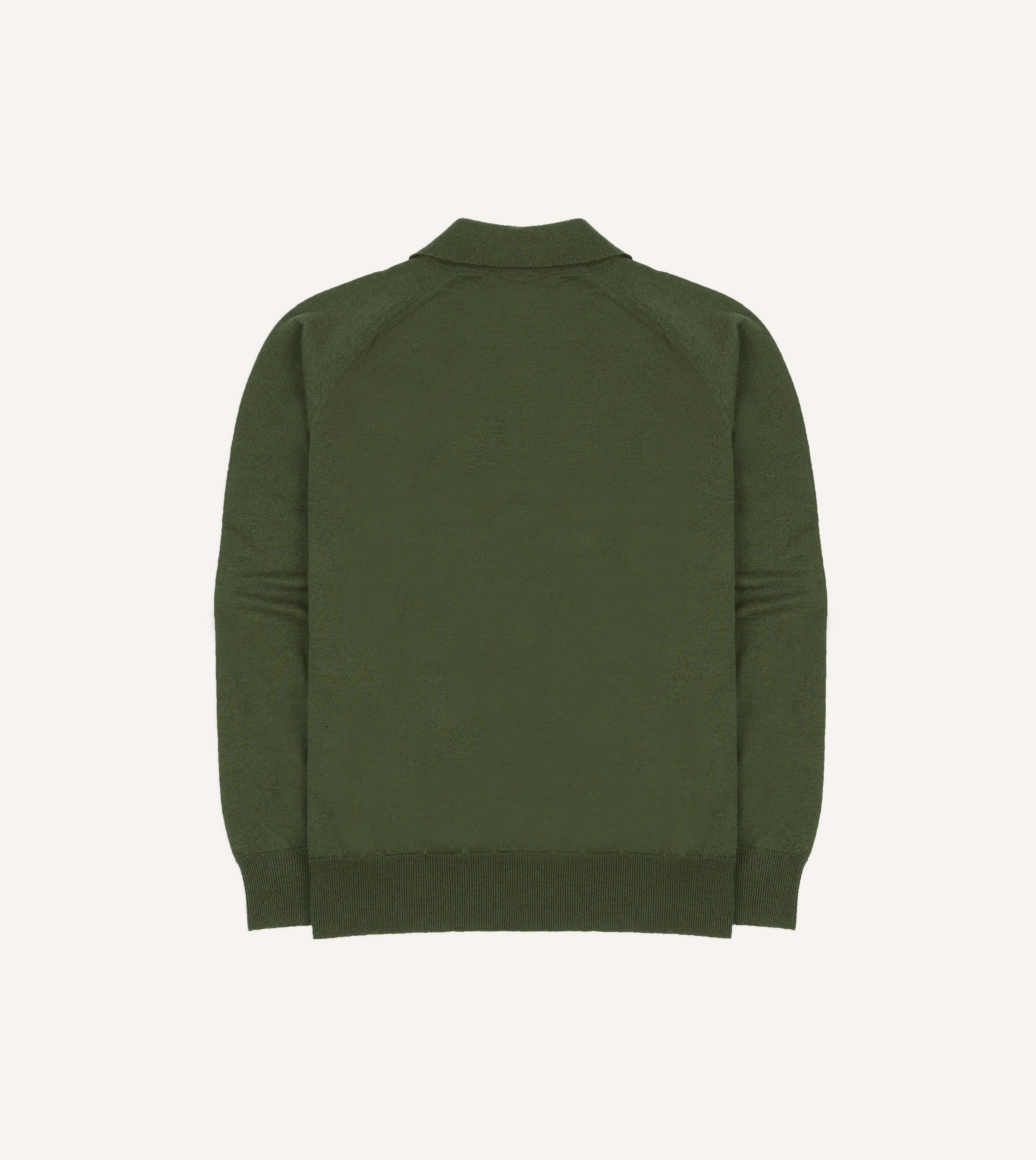 Green Linen-Cotton Knitted Long-Sleeve Polo Shirt - Image 5