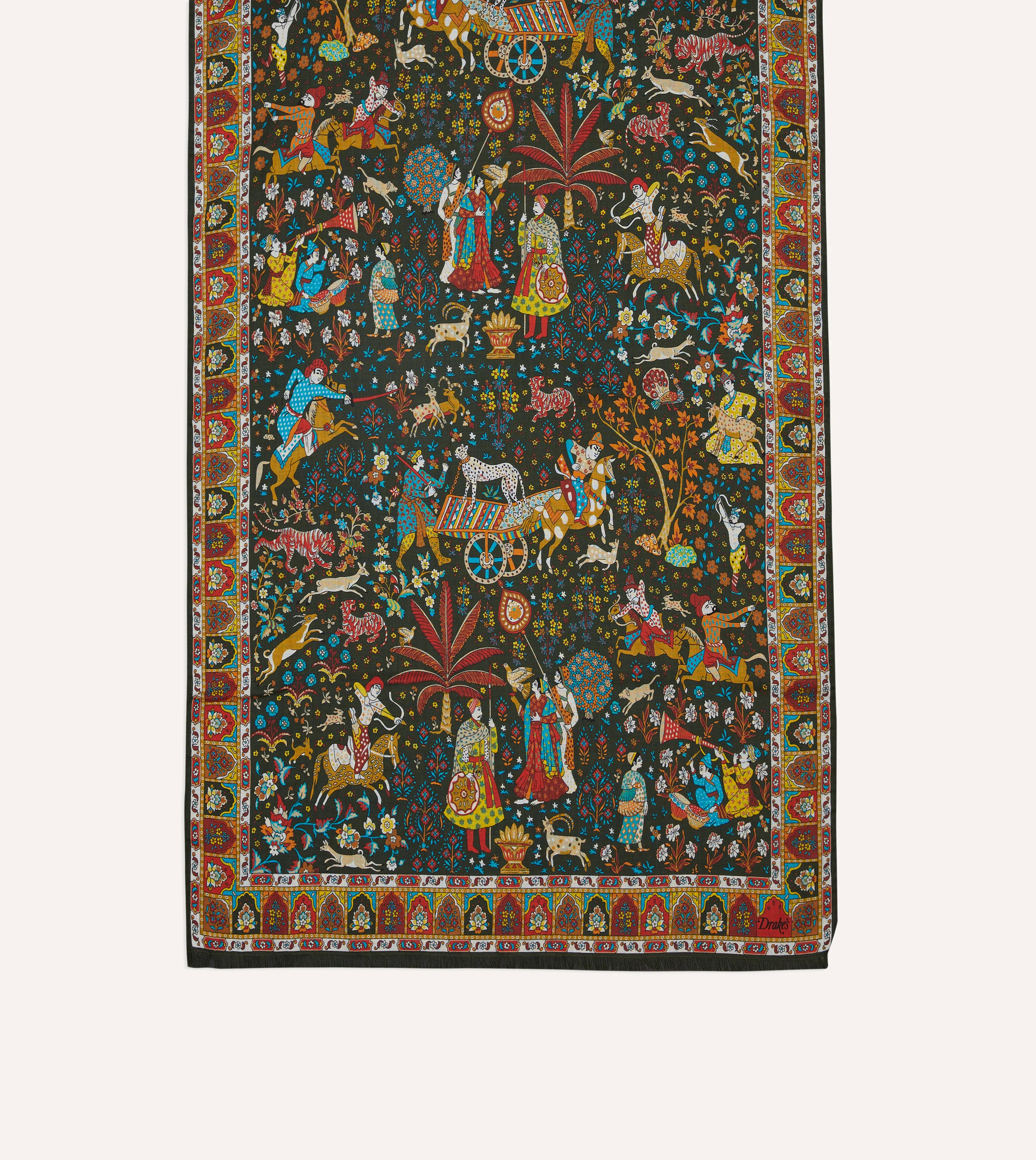 Green Mughal Garden Print Wool Silk Scarf - Image 3