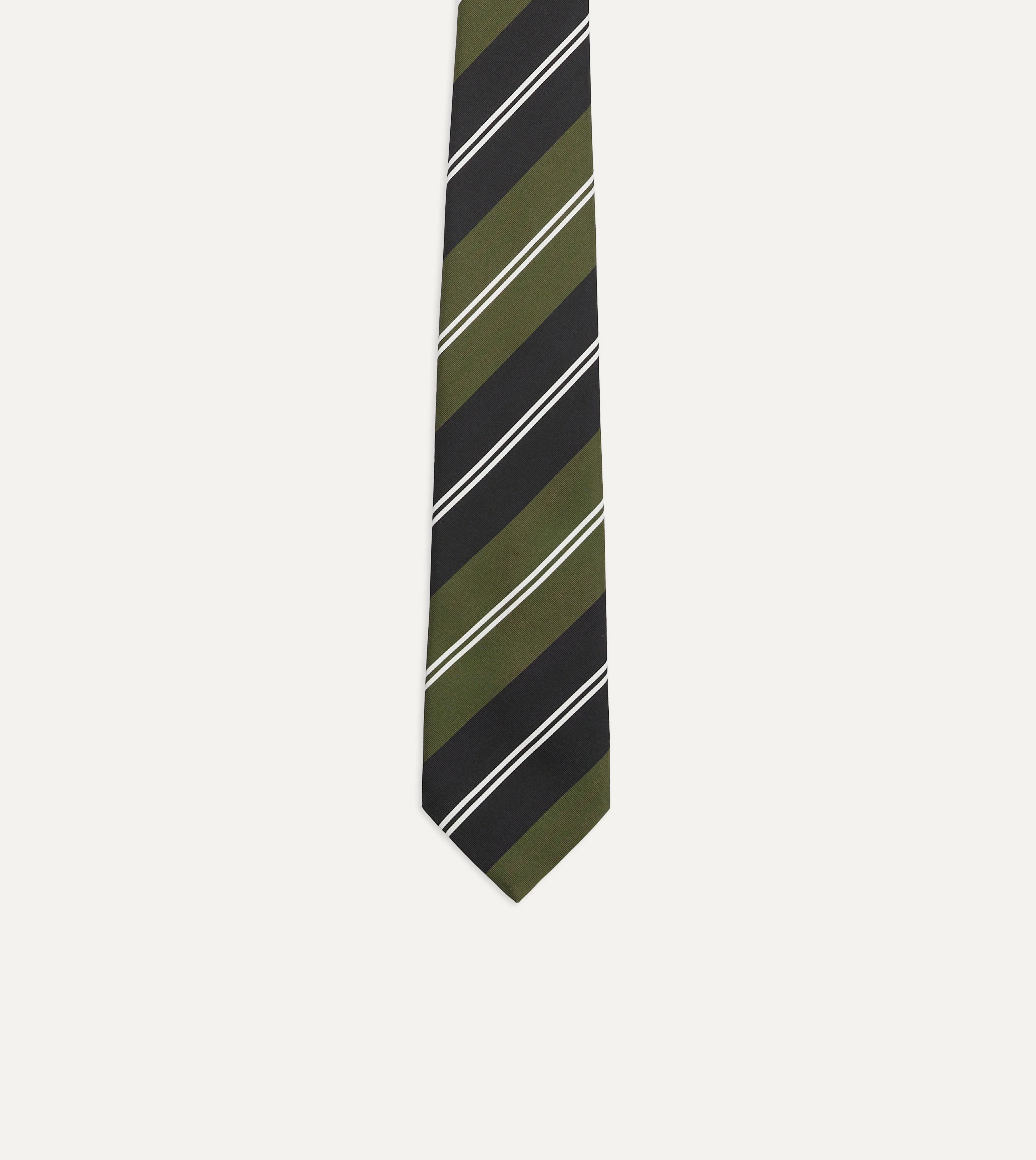 Green, Navy and White Regimental Stripe Mogador Tipped Tie - Image 4
