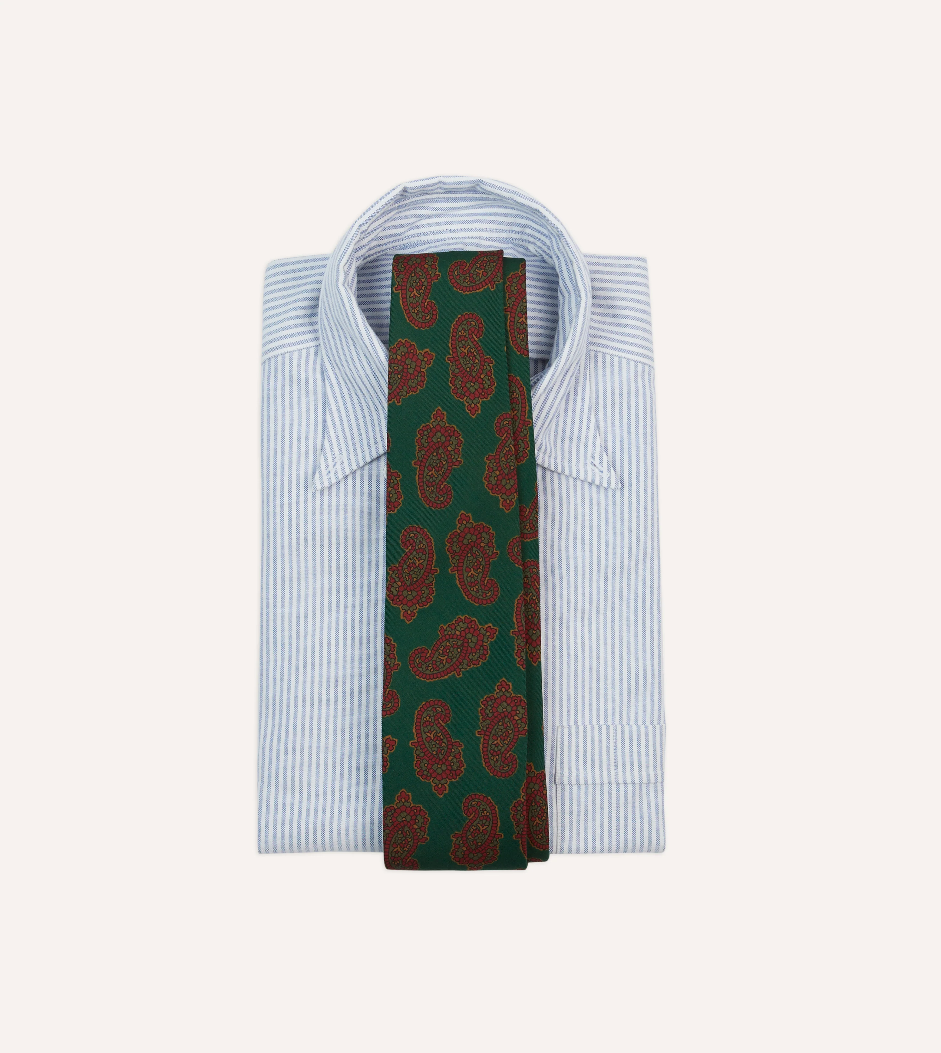 Green Paisley Motif Print Wool-Silk Self Tipped Tie - Image 2
