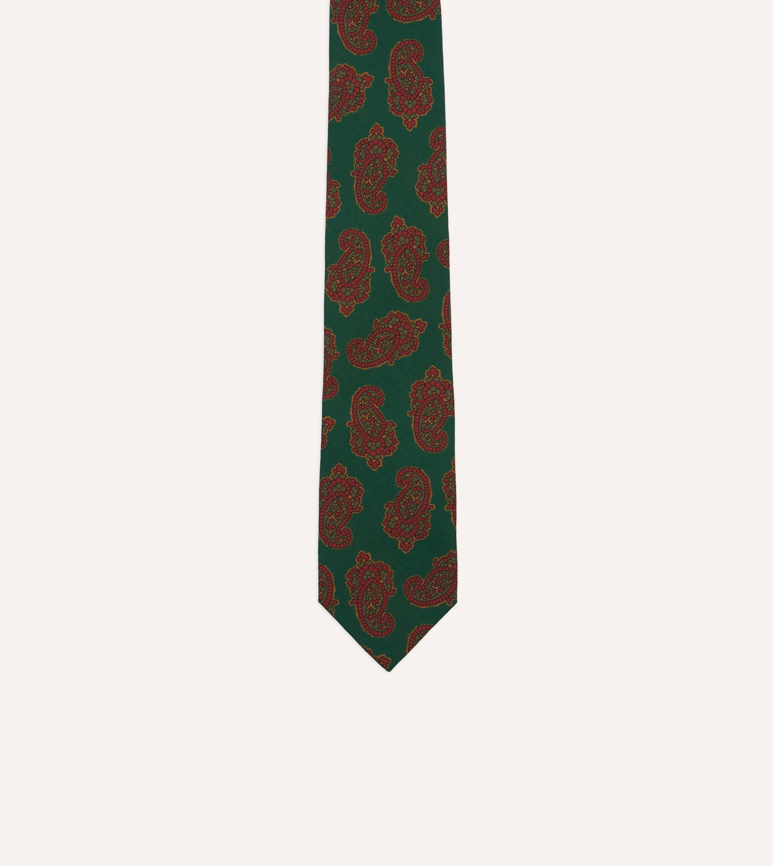 Green Paisley Motif Print Wool-Silk Self Tipped Tie - Image 3