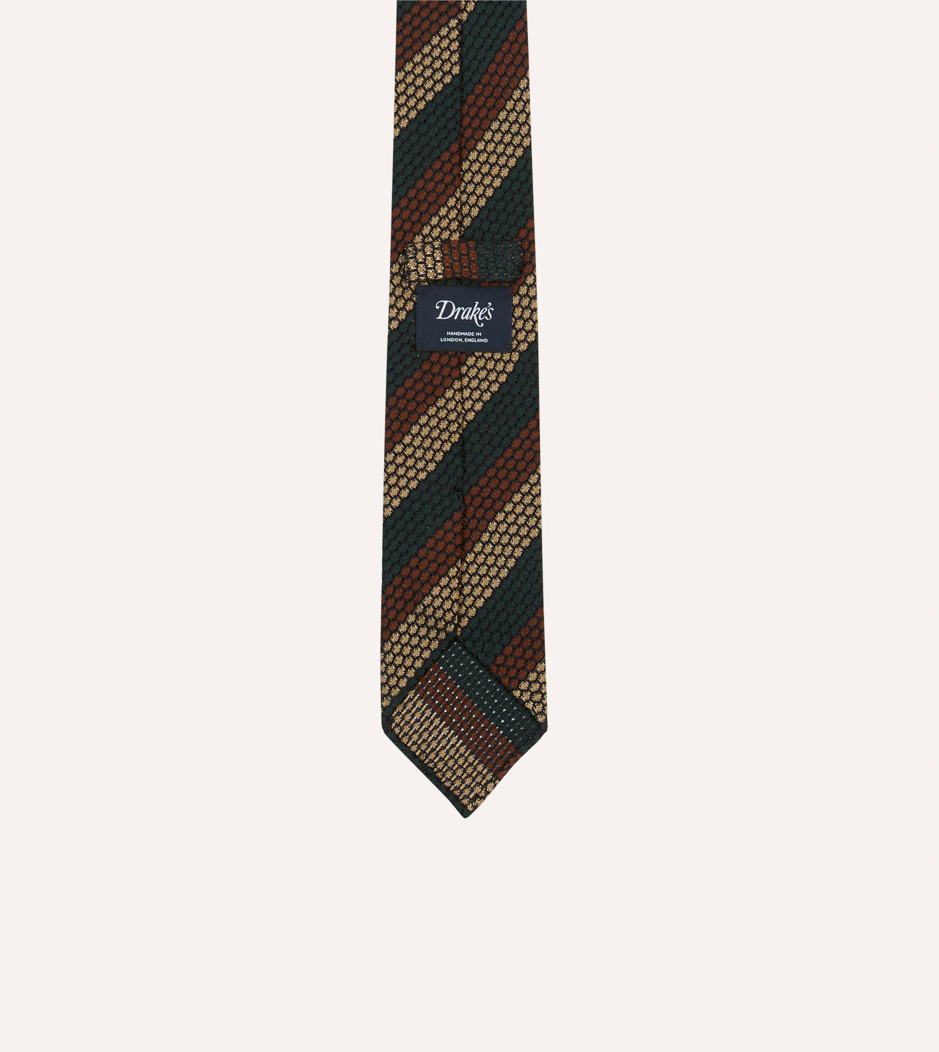 Green, Red and Gold Block Stripe Hand Rolled Silk Grenadine Tie - Image 4