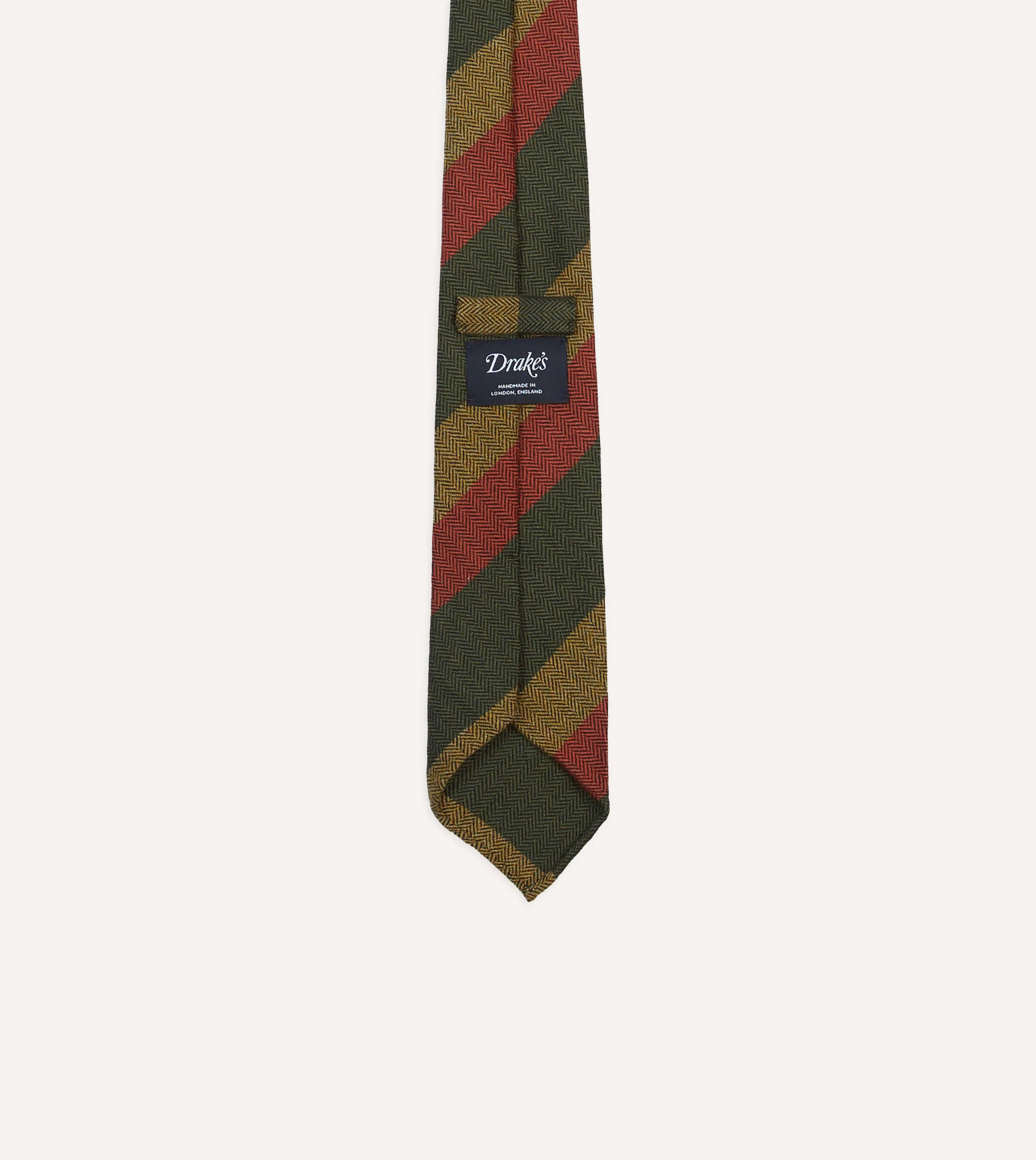 Green, Red and Mustard Block Stripe Hand Rolled Wool Tie - Image 4