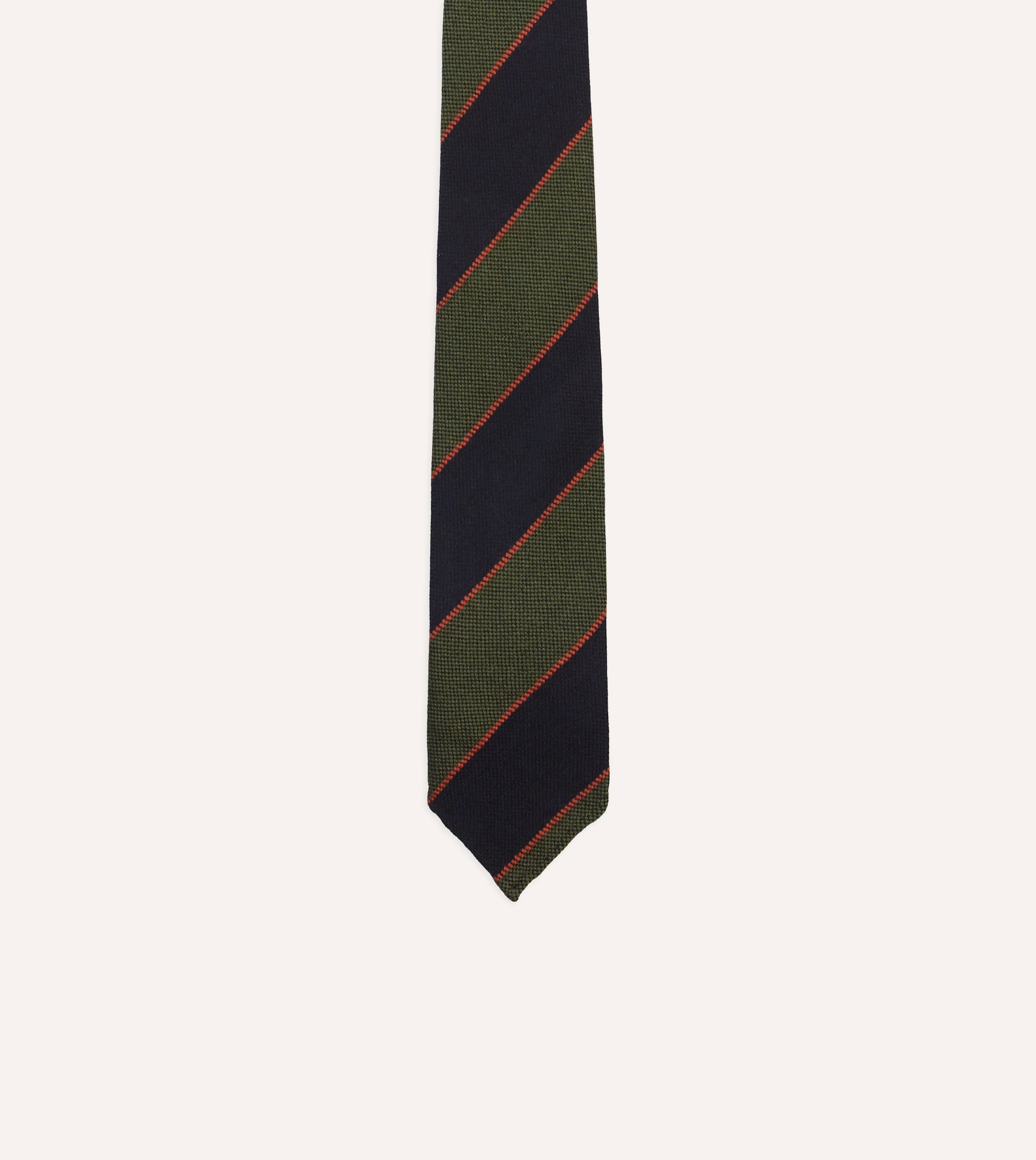 Green, Red and Navy Line Stripe Hand Rolled Wool Tie - Image 3