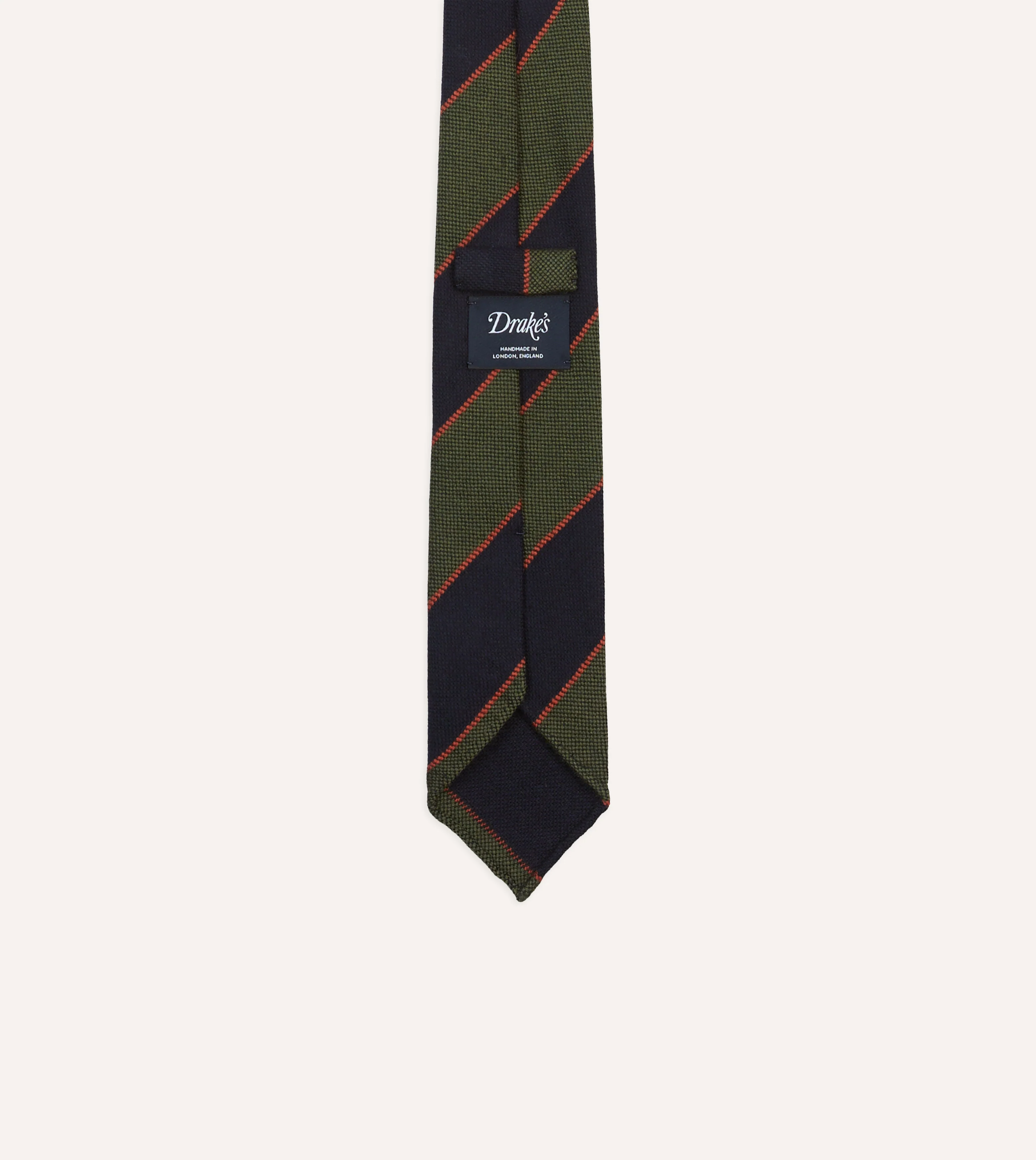 Green, Red and Navy Line Stripe Hand Rolled Wool Tie - Image 4