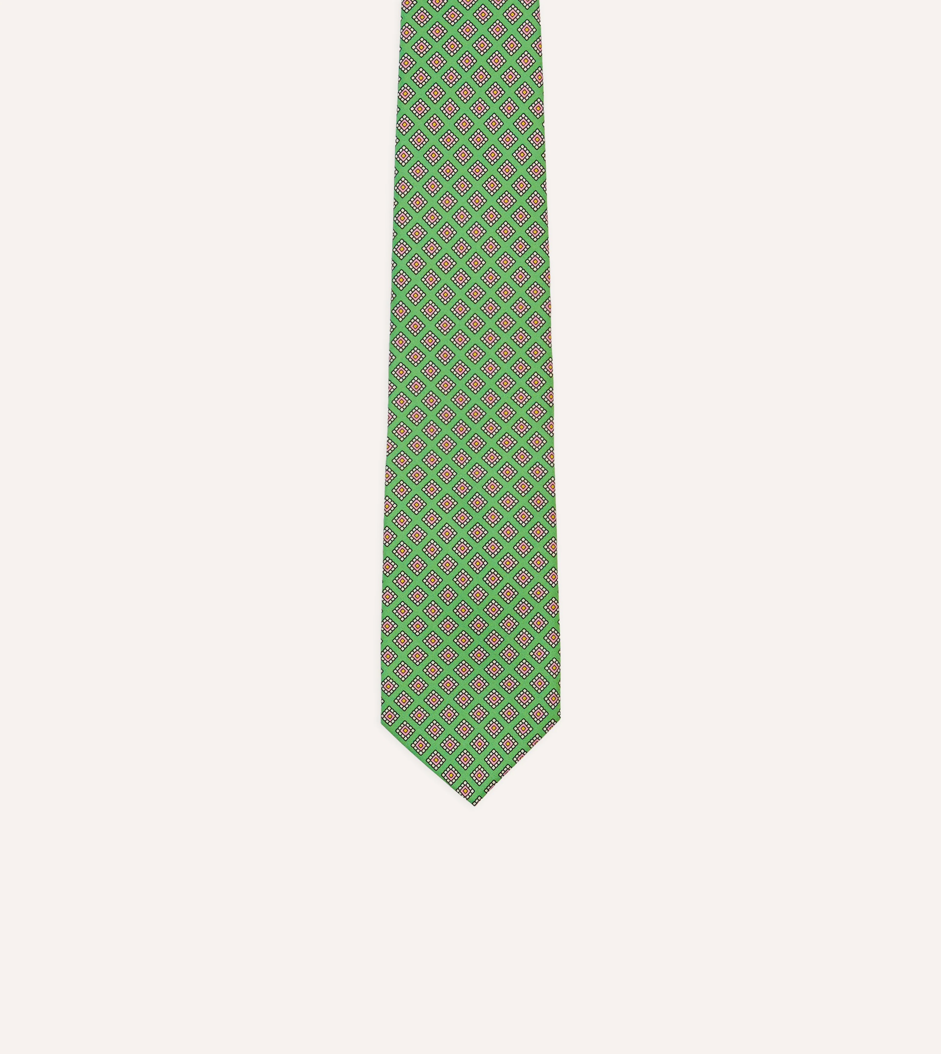 Green Square Medallion Self-Tipped Silk Tie - Image 3