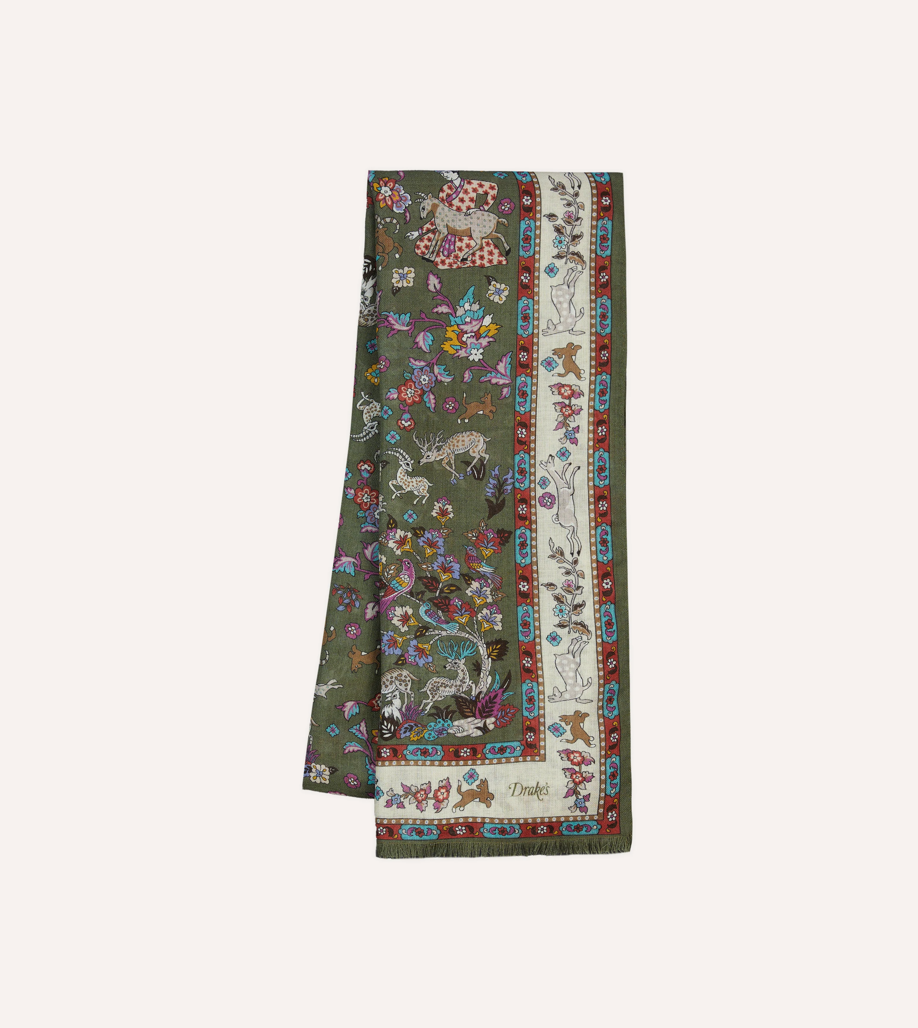 Green Summer Mughal Print Wool Silk Scarf