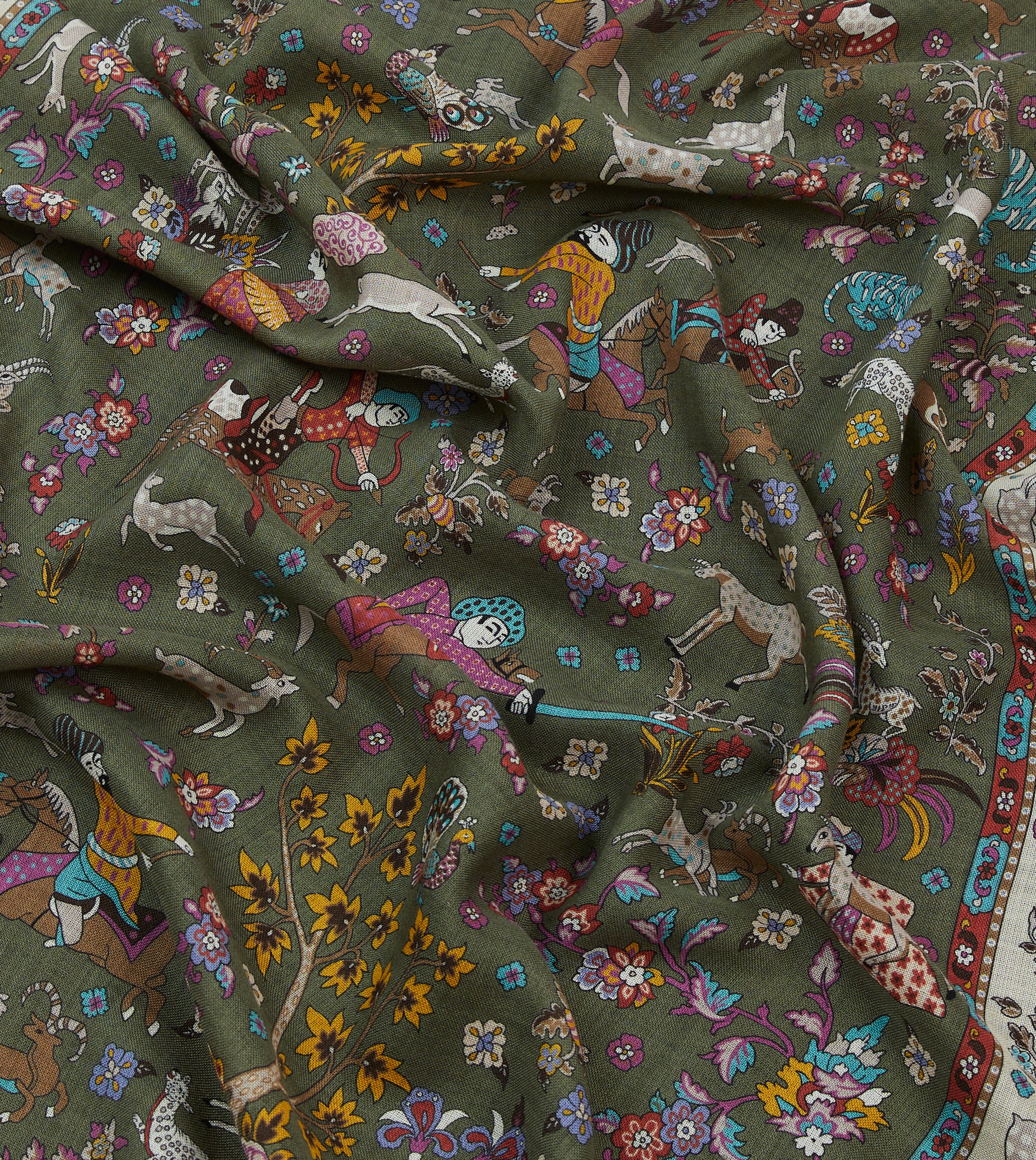 Green Summer Mughal Print Wool Silk Scarf - Image 2