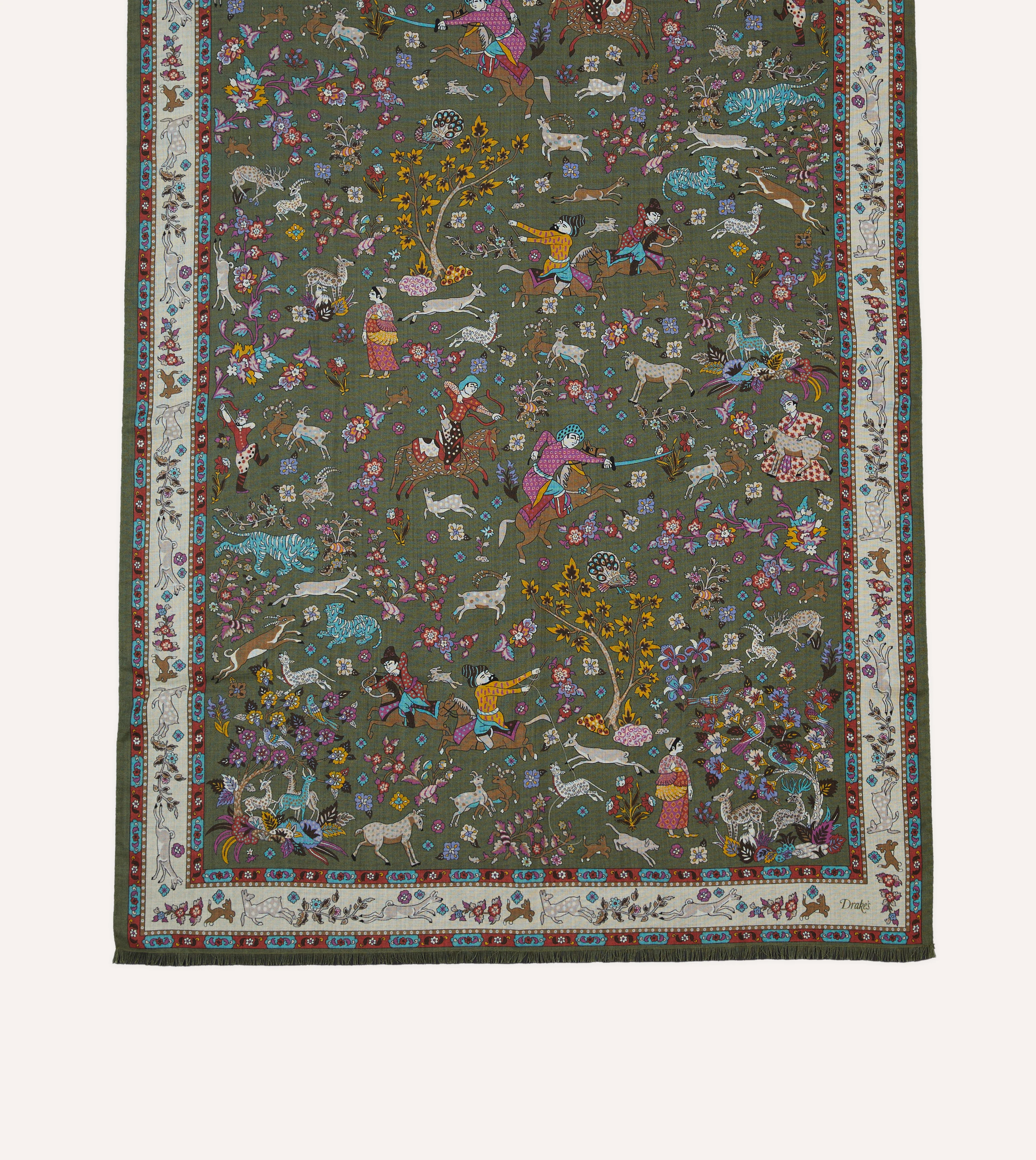 Green Summer Mughal Print Wool Silk Scarf - Image 3